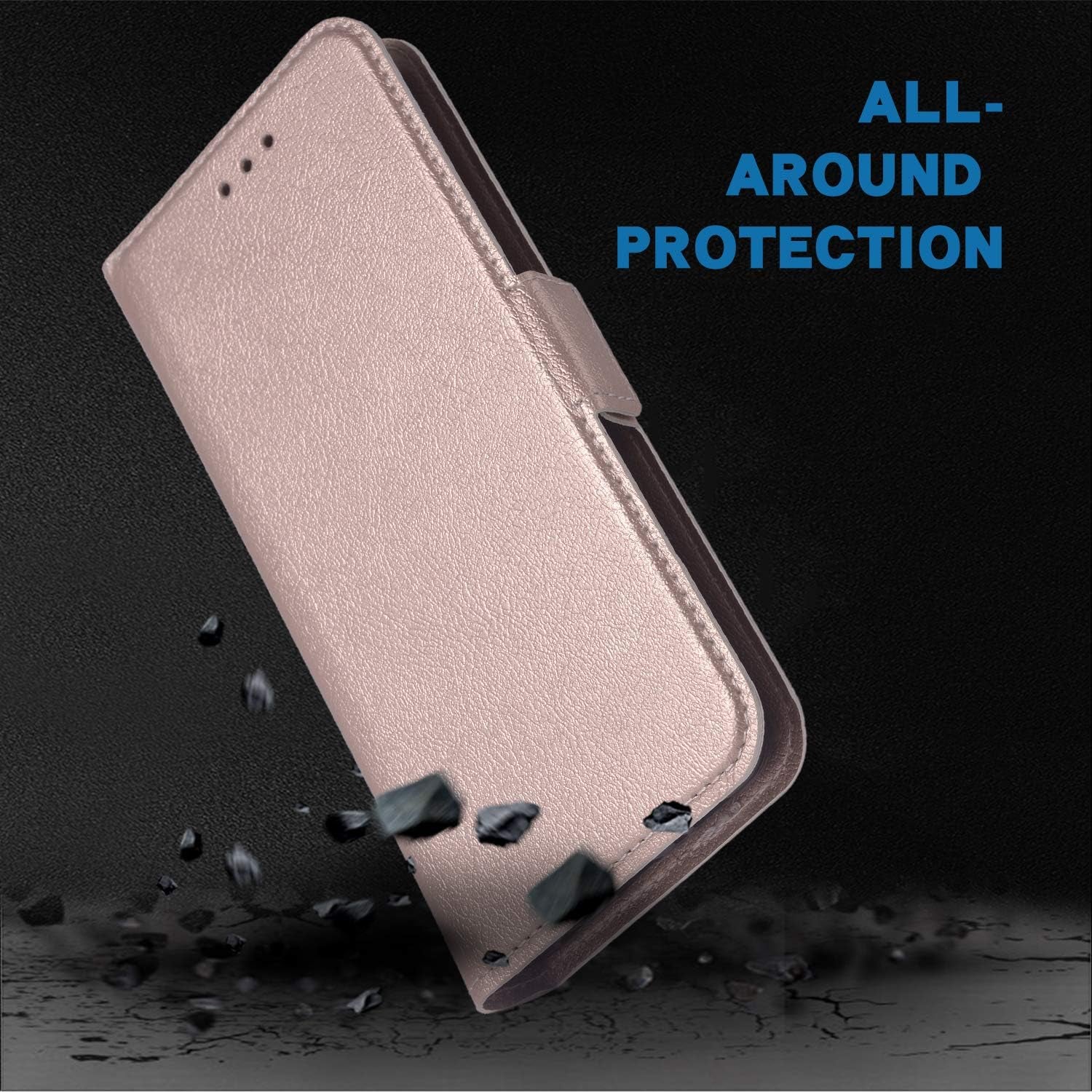 Phone Case for LG V40 Thinq Folio Flip Wallet Case,Pu Leather Credit Card Holder Slots Full Body Protection Kickstand Hard Hybrid Protective Phone Cover for LGV40 Storm V 40 Thin Q V40Thinq Rose Gold  WWAAYSSXA   