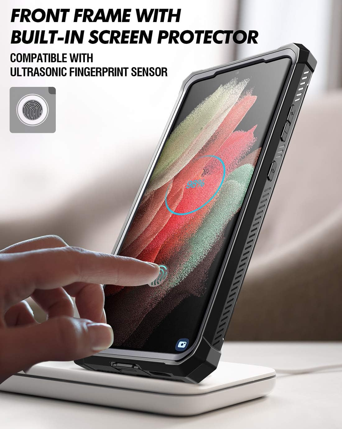 Poetic Spartan Case for Galaxy S21 Ultra 5G, 6.8" Screen Protector, Fingerprint ID, Rugged Shockproof Cover, Kickstand, Metallic Gun Metal  Poetic   