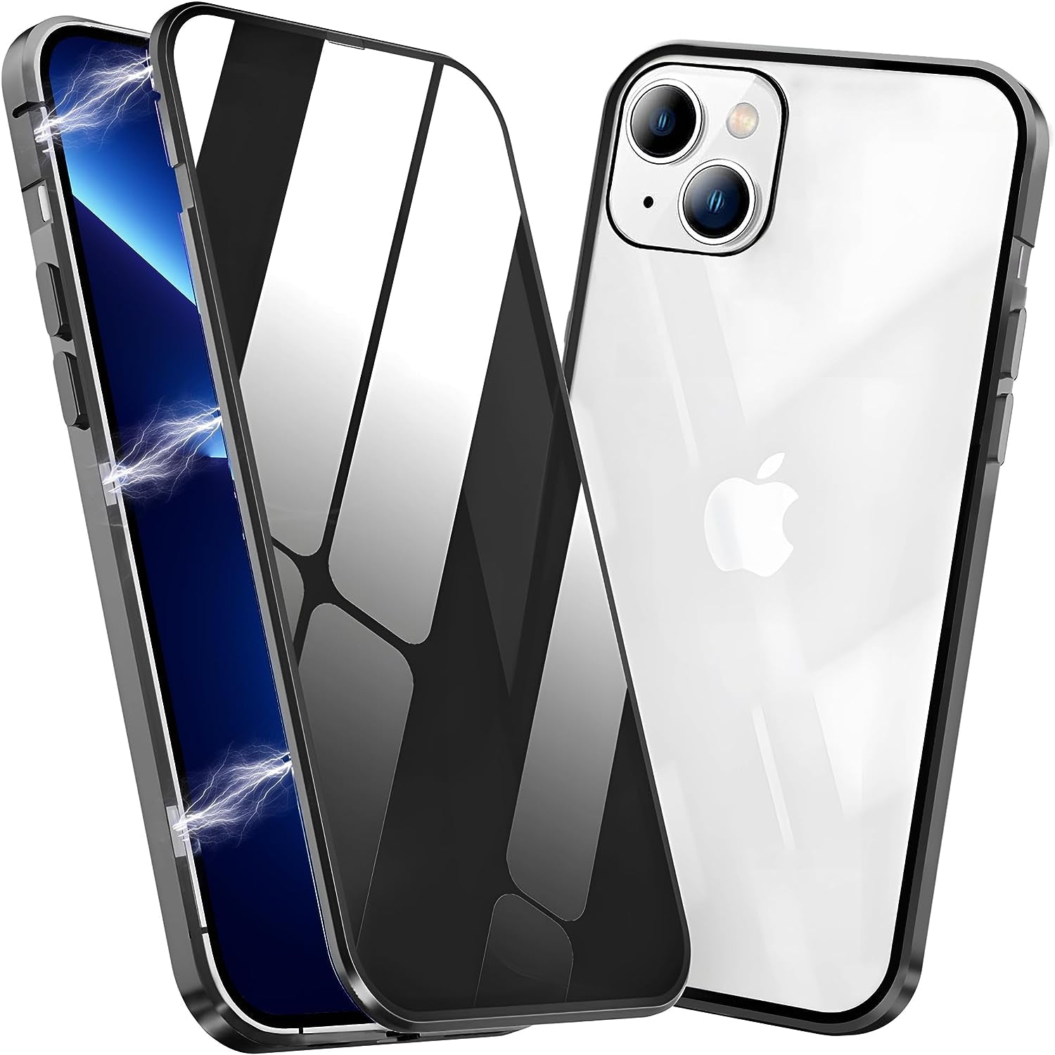 ACCREW Privacy Magnetic Case Compatible with Iphone 12 Pro Max, anti Peep Magnetic Adsorption Privacy Screen Protector Double Sided Tempered Glass Metal Bumper Frame anti Peeping Anti-Spy Phone Case  Techicon Black For Iphone 13 6.1'' 