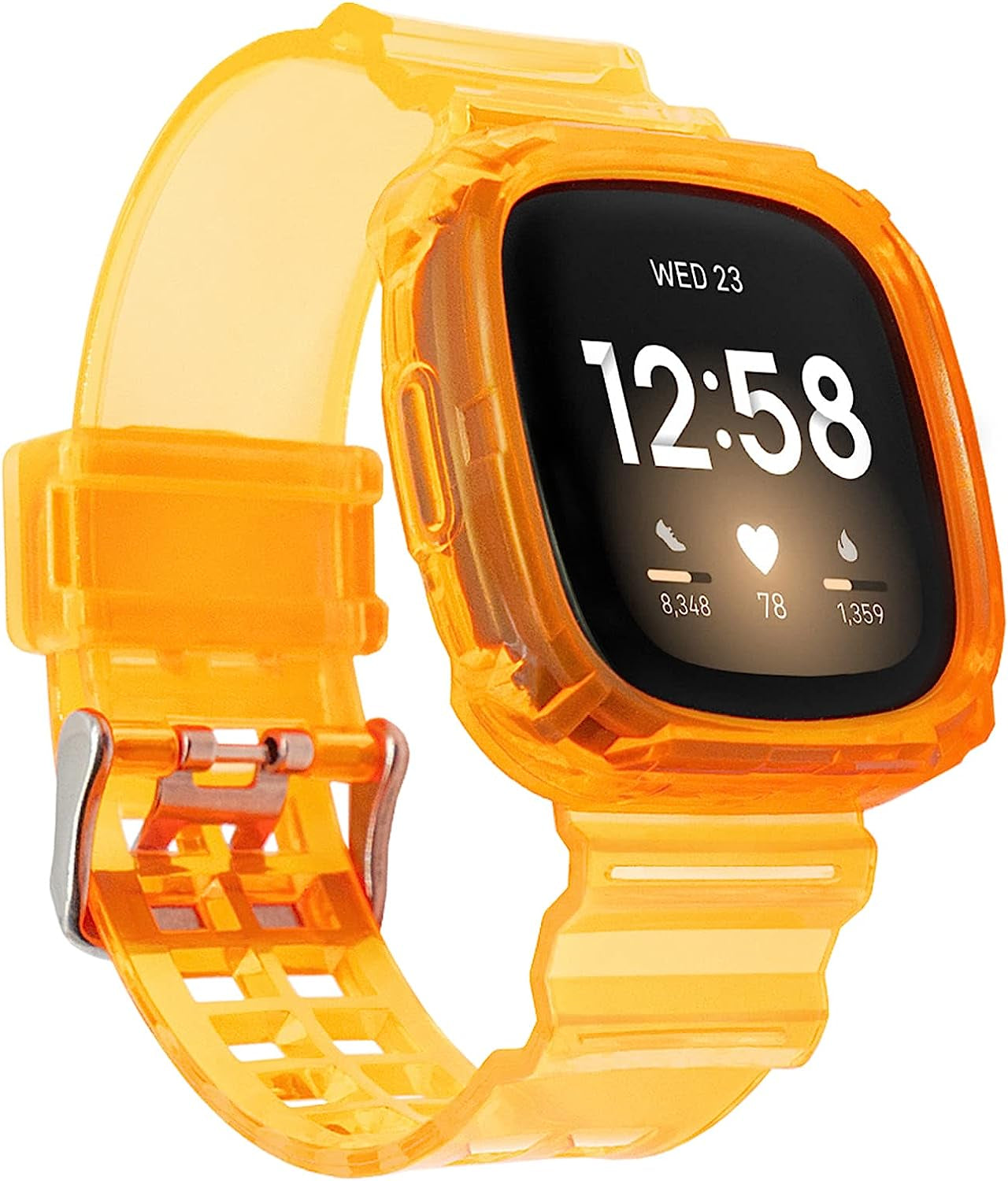 Afoskce Bands for Fitbit Versa 3 Bands/Fitbit Sense Bands/Fitbit Sense 2 Bands/Fitbit Versa 4 Bands for Women Men,Adjustable TPU Clear Bumper Protective Case Replacement Band for Watch  Afoskce Orange  