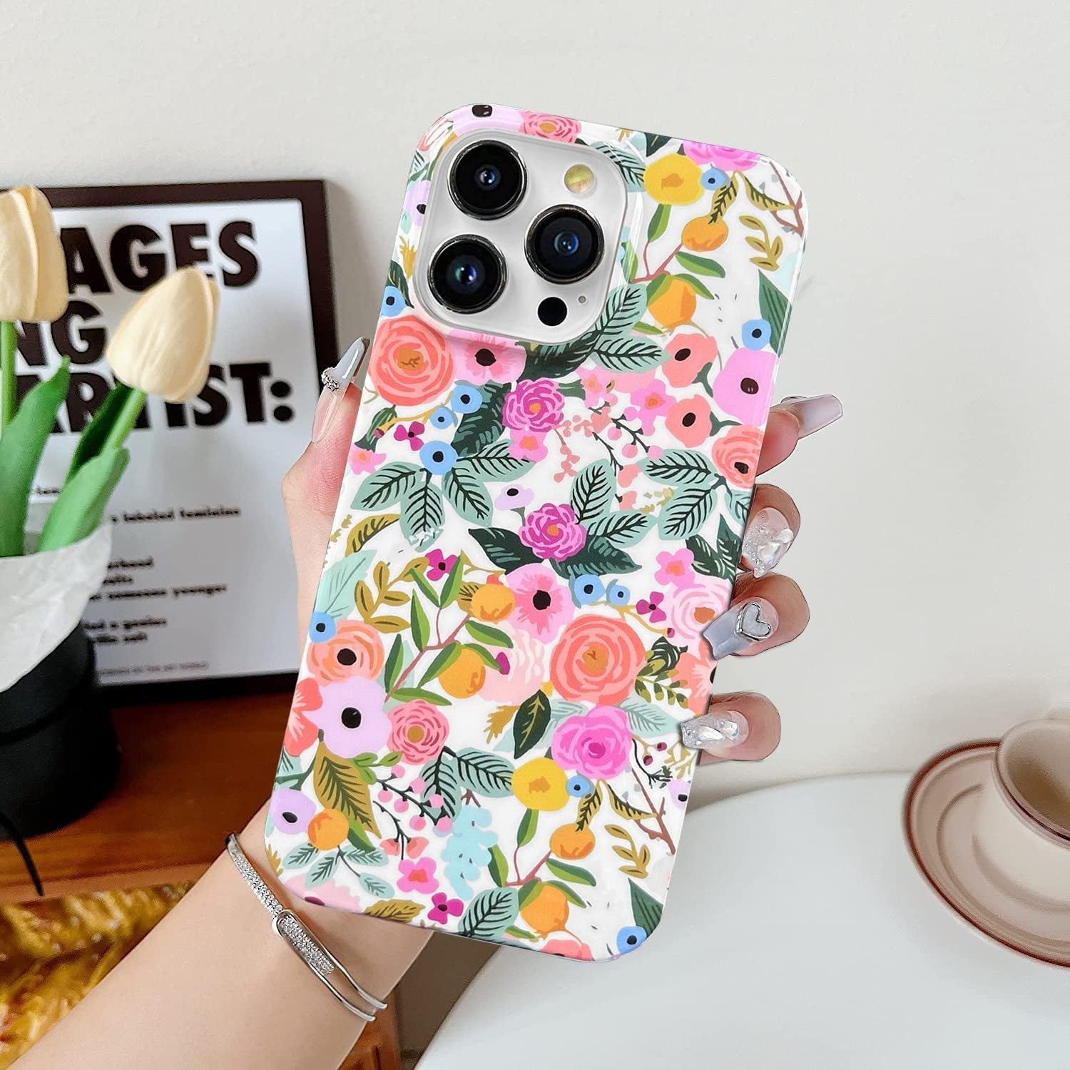 J.West Compatible with Iphone 14 Pro Max Case Soft Shockproof Cute Floral Phone Protective Cover for Women, Garden Flower Pattern Design Slim Fit Anti-Scratch 6.7" Phone Case for Girl  J.west   