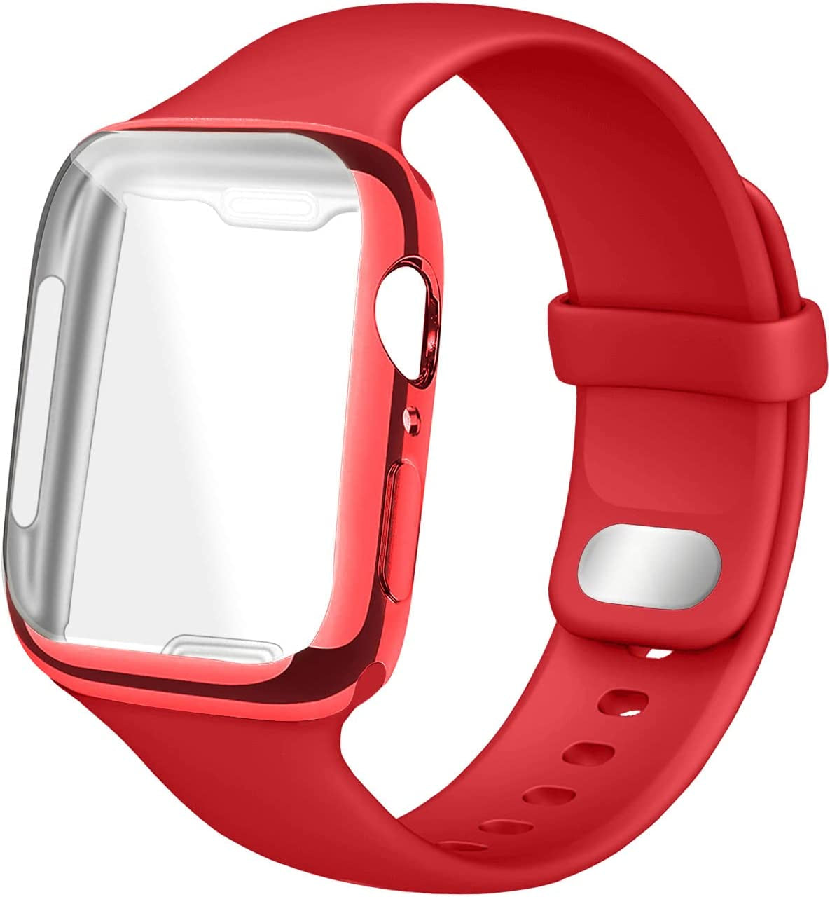 NUKELOLO Sport Band Compatible for Apple Watch Band 45Mm 44Mm 42Mm 41Mm 40Mm 38Mm with Screen Protector Case, Men Women Soft Silicone Strap for Iwatch Series 7 6 5 4 3 2 1 Se(40Mm-Stone)  NUKELOLO Red 41mm 
