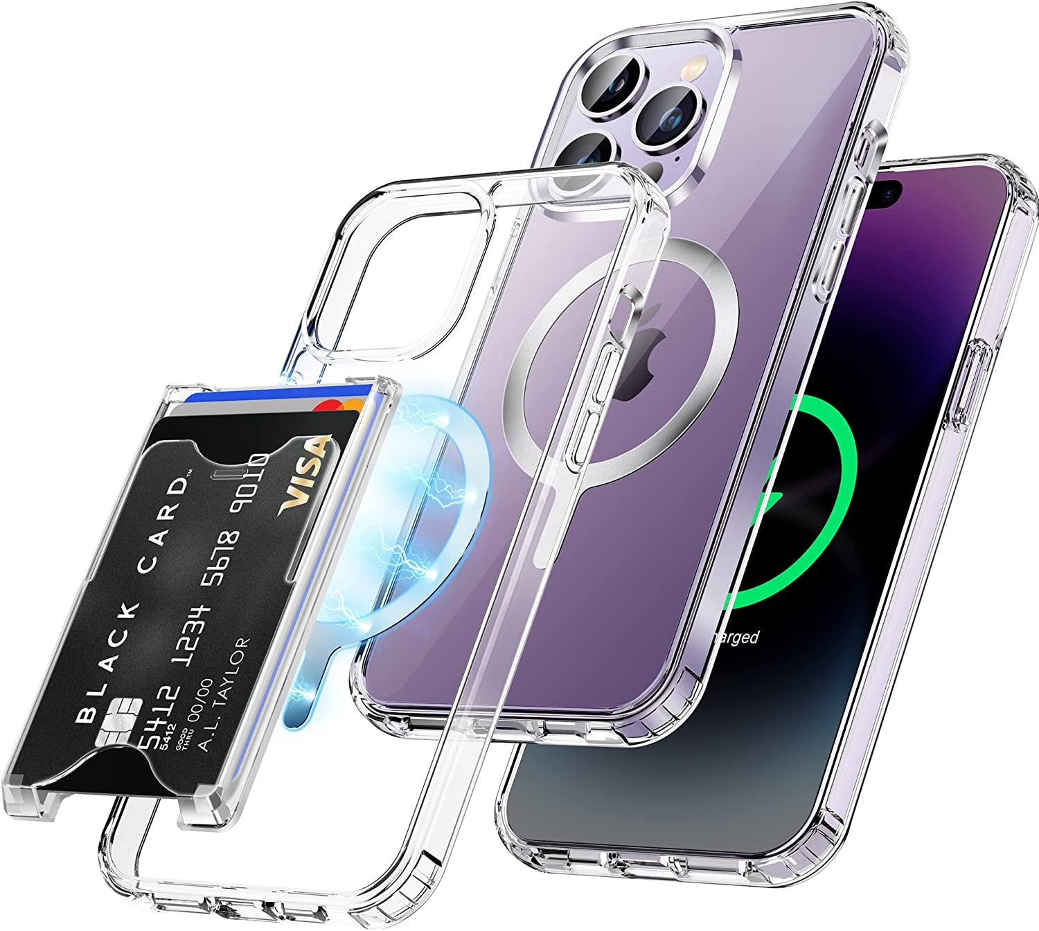 Shields up Designed for Iphone 14 Pro Wallet Case with Card Holder Magnetic [3 Cards] Compatible with Magsafe, Crystal Clear [Anti-Yellowing Technology] Slim Shockproof Protective Cover - Clear  Shields Up inc   