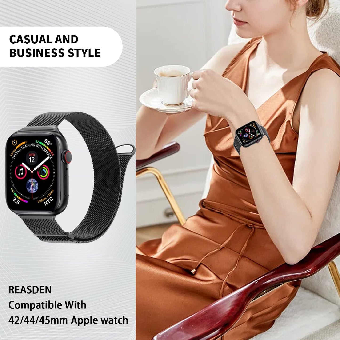 REASDEN Compatible with Apple Watch Band Iwatch Ultra Series 8/7/6/5/4/3/2/1/SE, 38/40/41/42/44/45/49Mm, Solid Stainless Steel Band Metal Business Band Man Women  REASDEN   