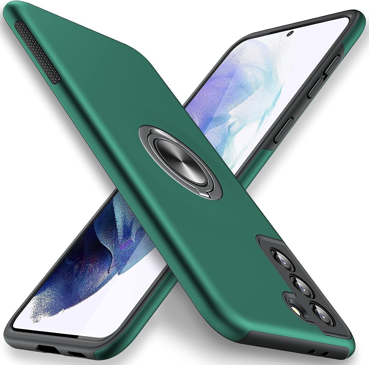 JAME for Samsung Galaxy S21 plus Case [NOT for S21 or S21 Ultra], Slim Soft Bumper Protective Case for Samsung S21 + Case, with Invisible Ring Holder Kickstand for Galaxy S21 plus Case, Black  XJXIN Green  