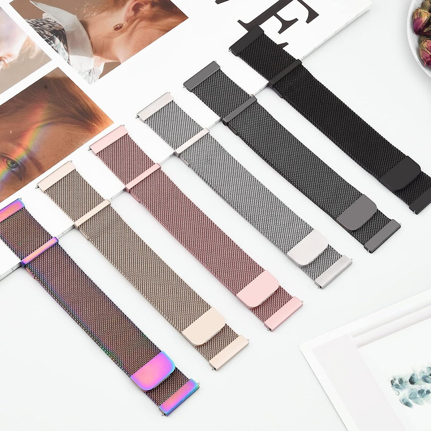 Wanme Metal Bands for Garmin Venu 2 Band, Garmin Vivoactive 4 Bands Women Men, Stainless Steel Mesh Magnetic Replacement Wristband Bracelet Strap Compatible with Garmin Vivoactive 4 / Venu 2 / Forerunner 255 Smart Watch  Wanme   