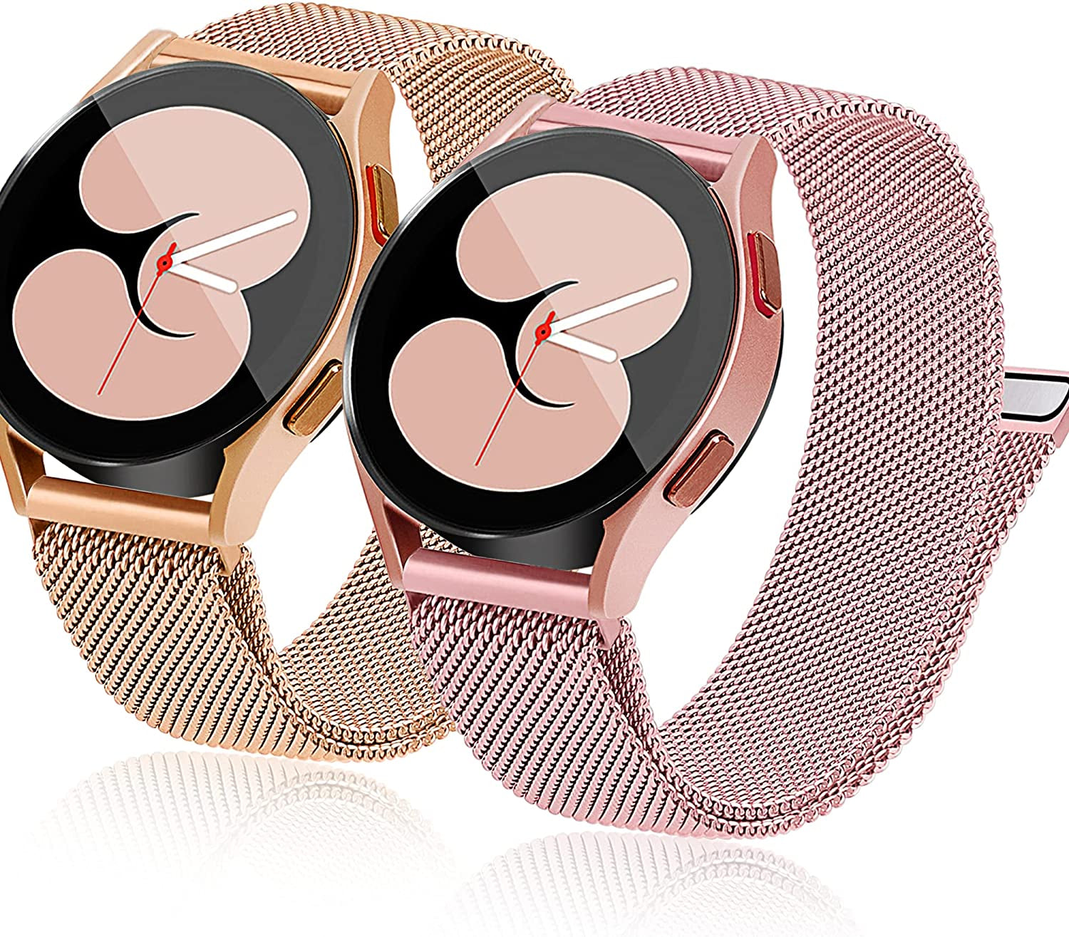 3 Packs Upgrade Double Magnetic Galaxy Watch 5/4 Band, Mesh Loop 20Mm Breathable & Comfortable Band, Compatible with Samsung Watch 5 Band/Galaxy Watch 4 Band/Watch 5 Pro Band/Active 2/ Watch 3 41Mm  YGTIECS Pink and Rose Gold 20mm 