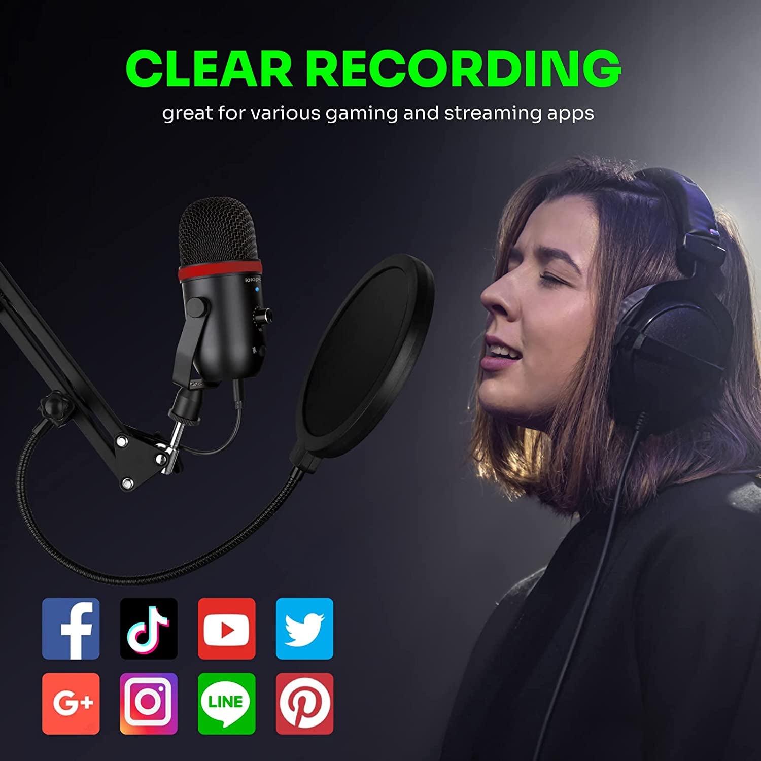 Iqlqpq Podcast Microphone USB Microphone for Phone,Pc/Laptop/Ps4/5,Professional ASMR Microphone with Noise Cancelling Plug and Play Microphone for Streaming,Podcast,Studio  iQlQPQ   