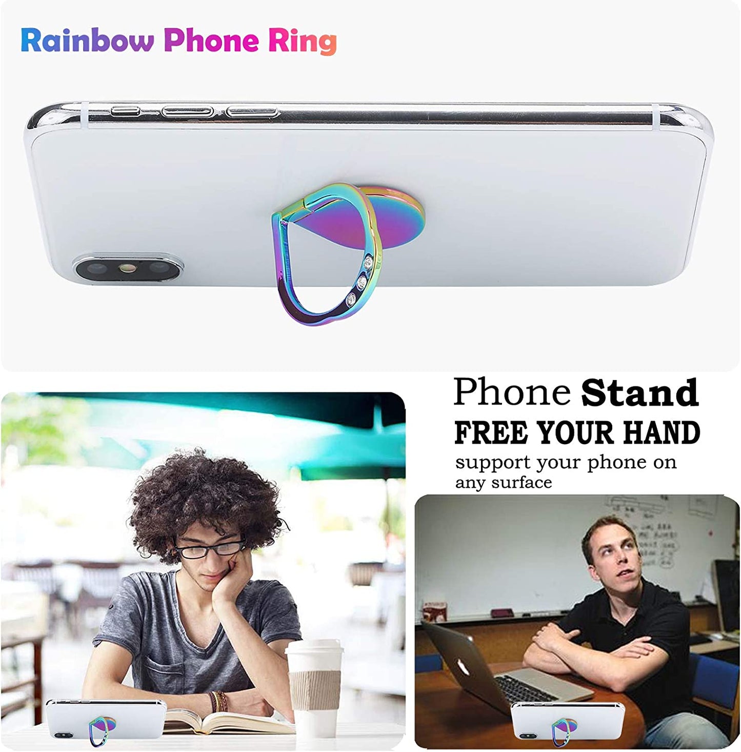 Lenoup Rainbow Sparkle Cell Phone Ring Stand Holder,Glitter Bling Bling Rainbow Ring Grip Kickstand,360 Rotation Finger Ring for Almost All Phones,Pad  lenoup   