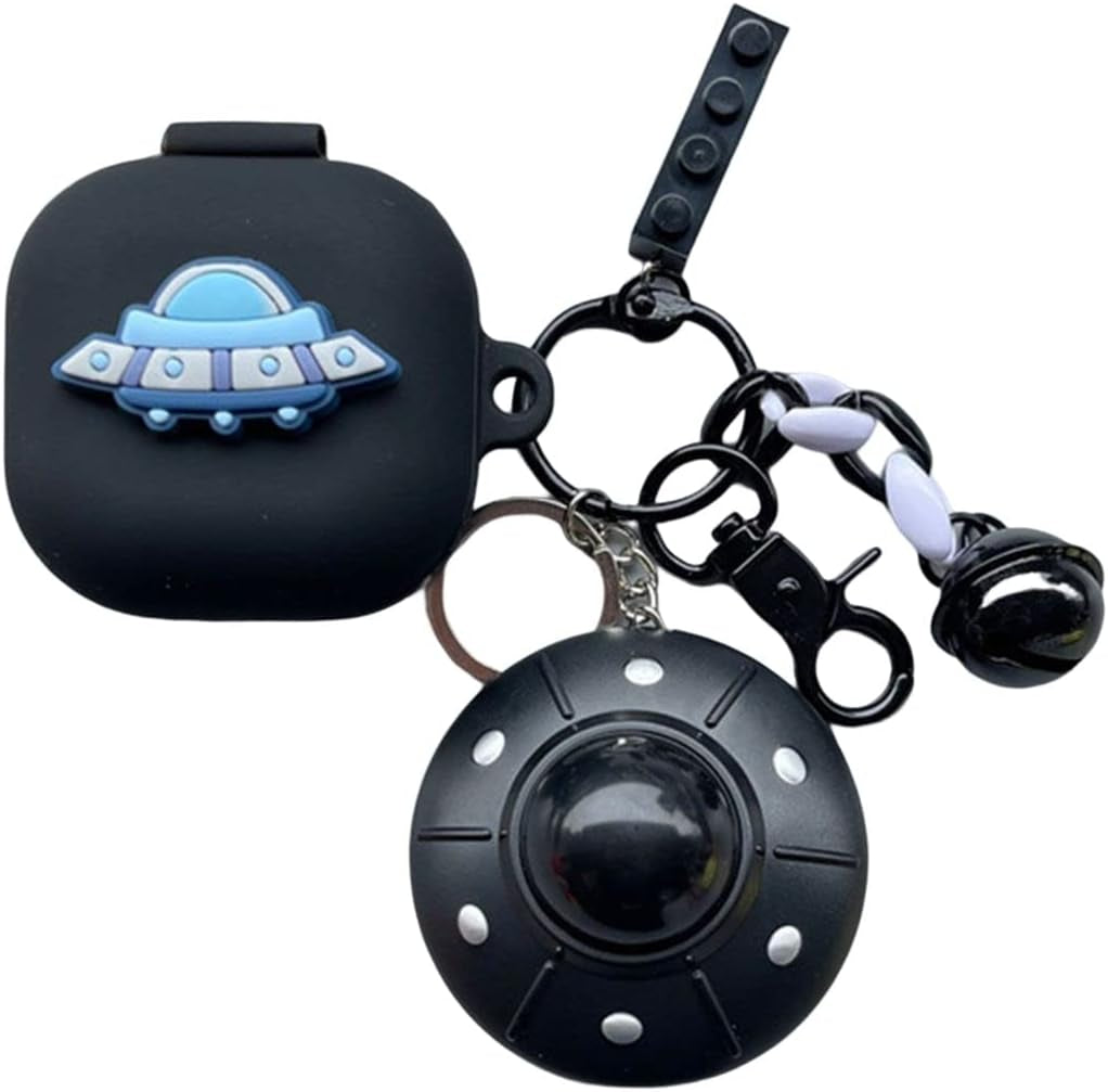 SKPY Cases for Samsung Galaxy Buds2 Pro/Buds 2/Buds Pro/Buds Live with Pendant, Cute Silicone Astronaut Cartoon Shockproof Cover for Girls Boys  SKPY Black  