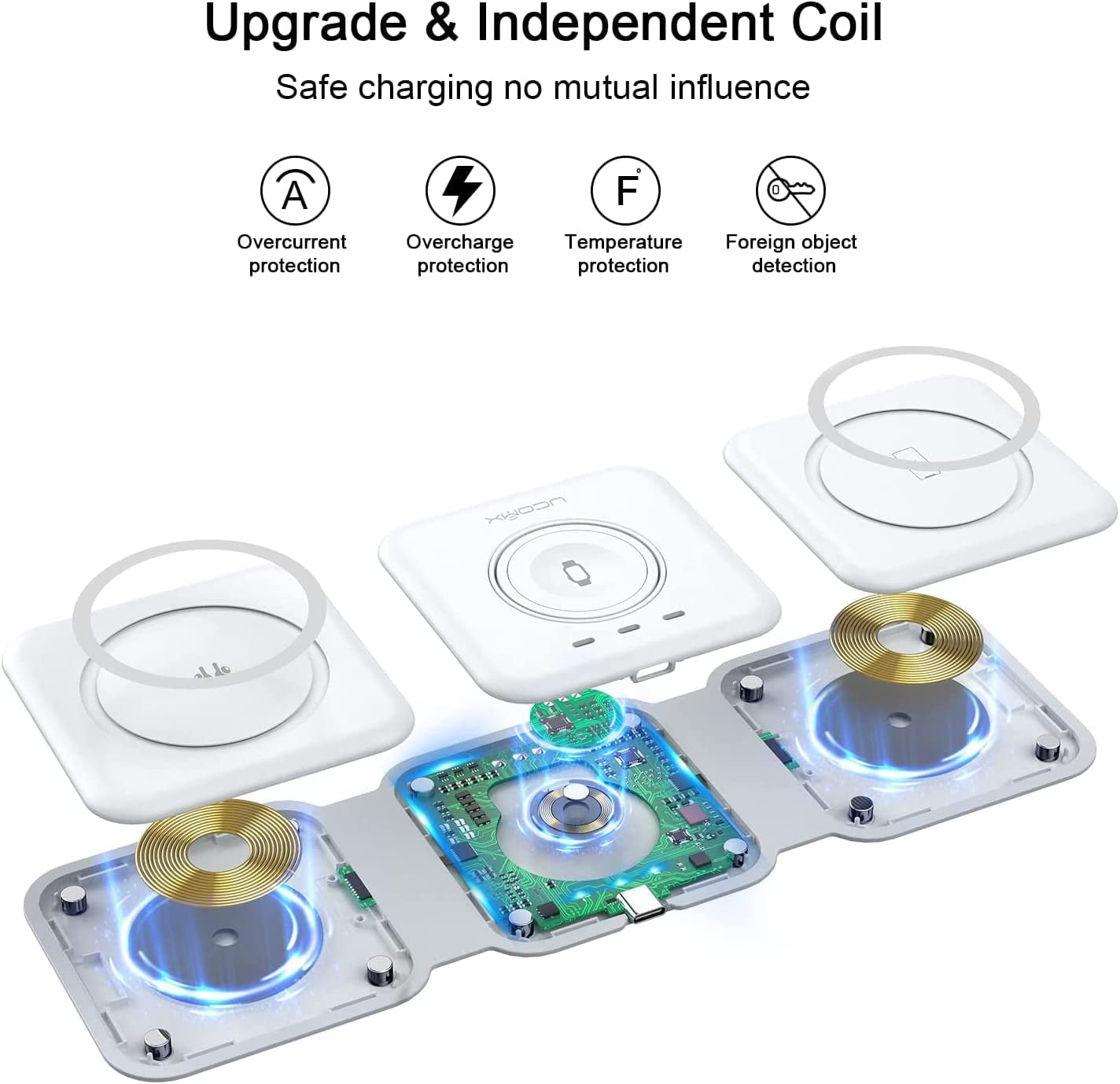 UCOMX Nano 3 in 1 Wireless Charger for Iphone,Magnetic Foldable 3 in 1 Charging Station,Travel Charger for Multple Devices for Iphone 14/13/12 Series,Airpods 3/2/Pro,Iwatch(Adapter Included)  Lilimlss LLC   