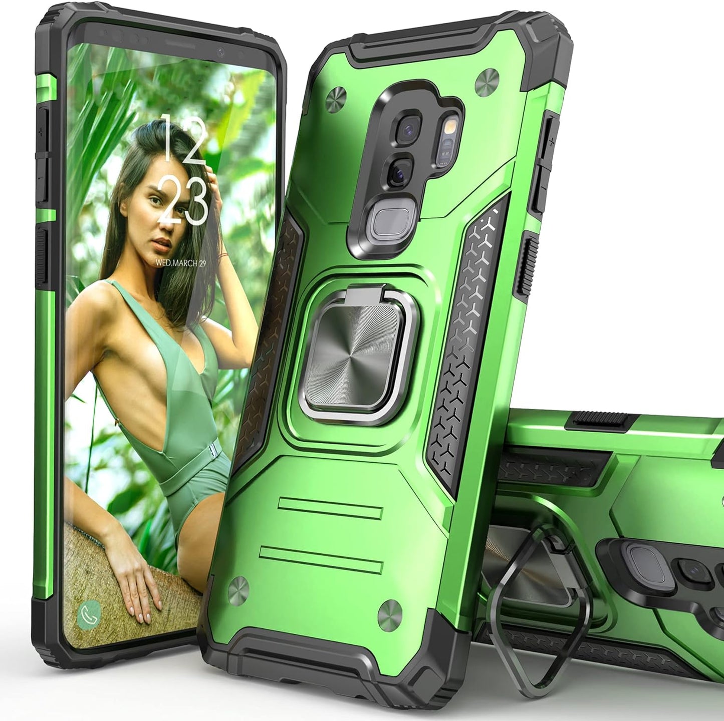 Idystar Galaxy S9 plus Case, Hybrid Drop Test Cover with Car Mount Kickstand Slim Fit Shockproof Protective Phone Case for Samsung Galaxy S9 Plus, Red  IDYStar Green  