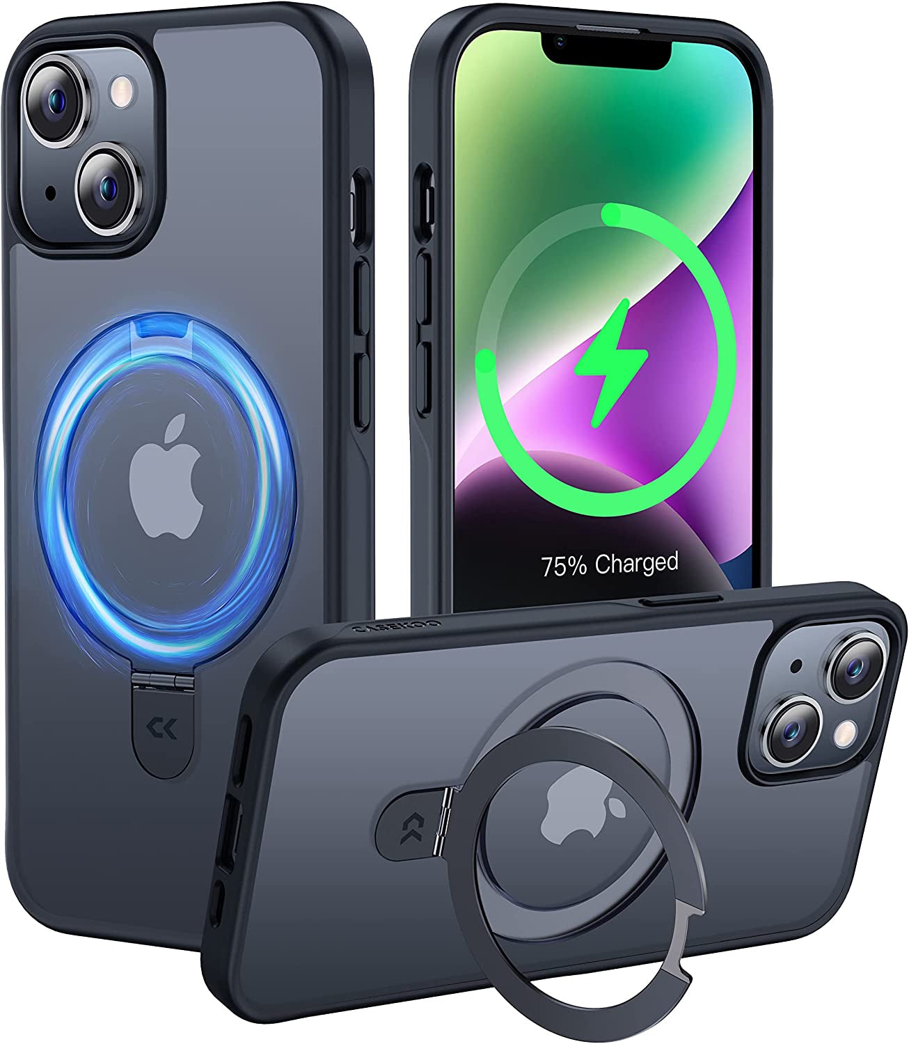 CASEKOO for Iphone 13 Case/Iphone 14 Case with Magnetic Invisible Stand [Military Drop Protection] [Compatible with Magsafe] Shockproof Slim Translucent Matte Cases 6.1 Inch 2022, Black  CASEKOO Black iPhone 14 Plus 