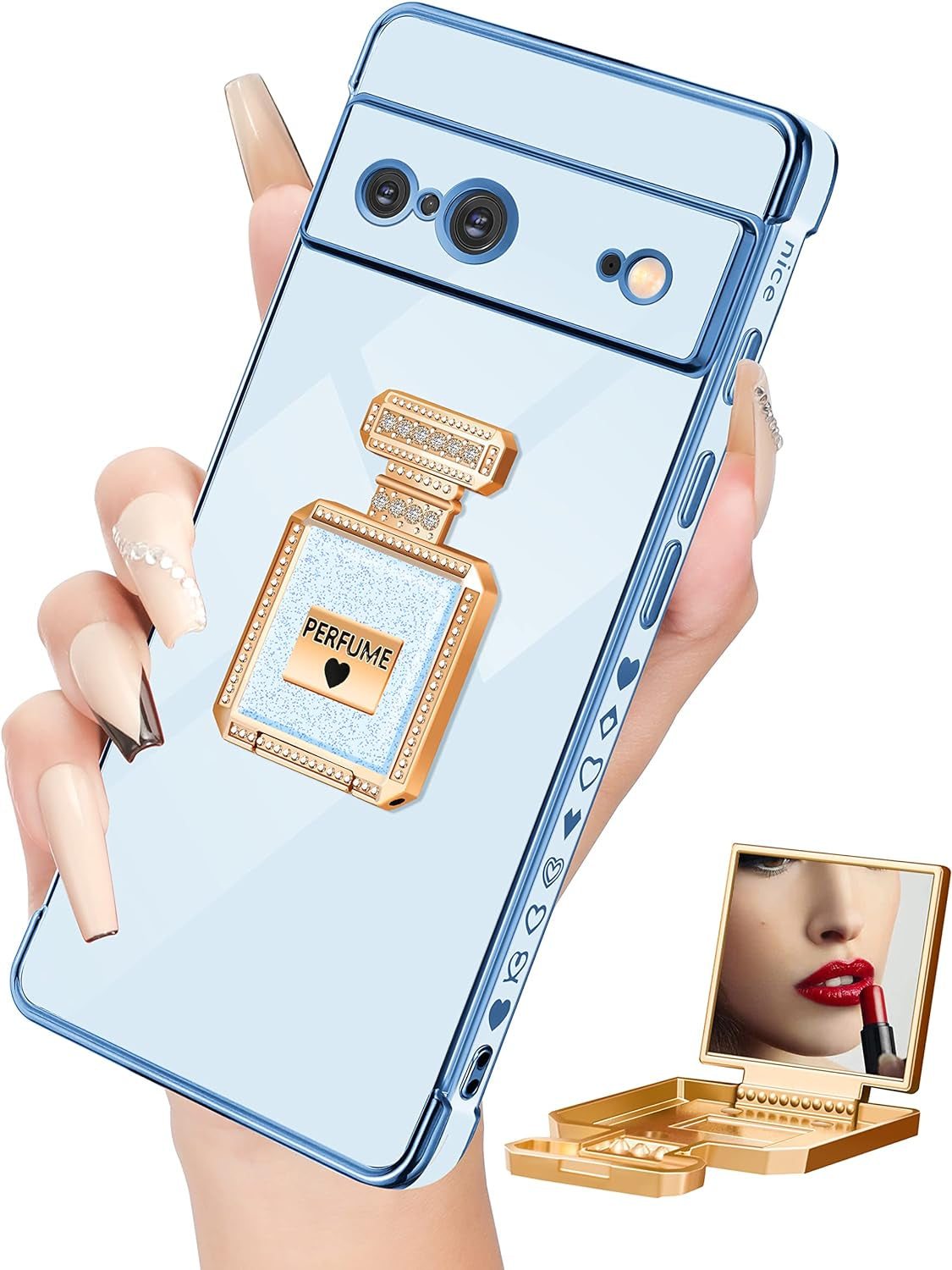 Buleens for Pixel 6 Pro Case with Metal Perfume Bottle Mirror Stand,Cute Women Girly Heart Cases for Google Pixel 6 Pro Case, Elegant Luxury Phone Cover for Pixel 6 Pro Phone Case 6.7''Sierra Blue  Buleens Sierra Blue For Google Pixel 7 