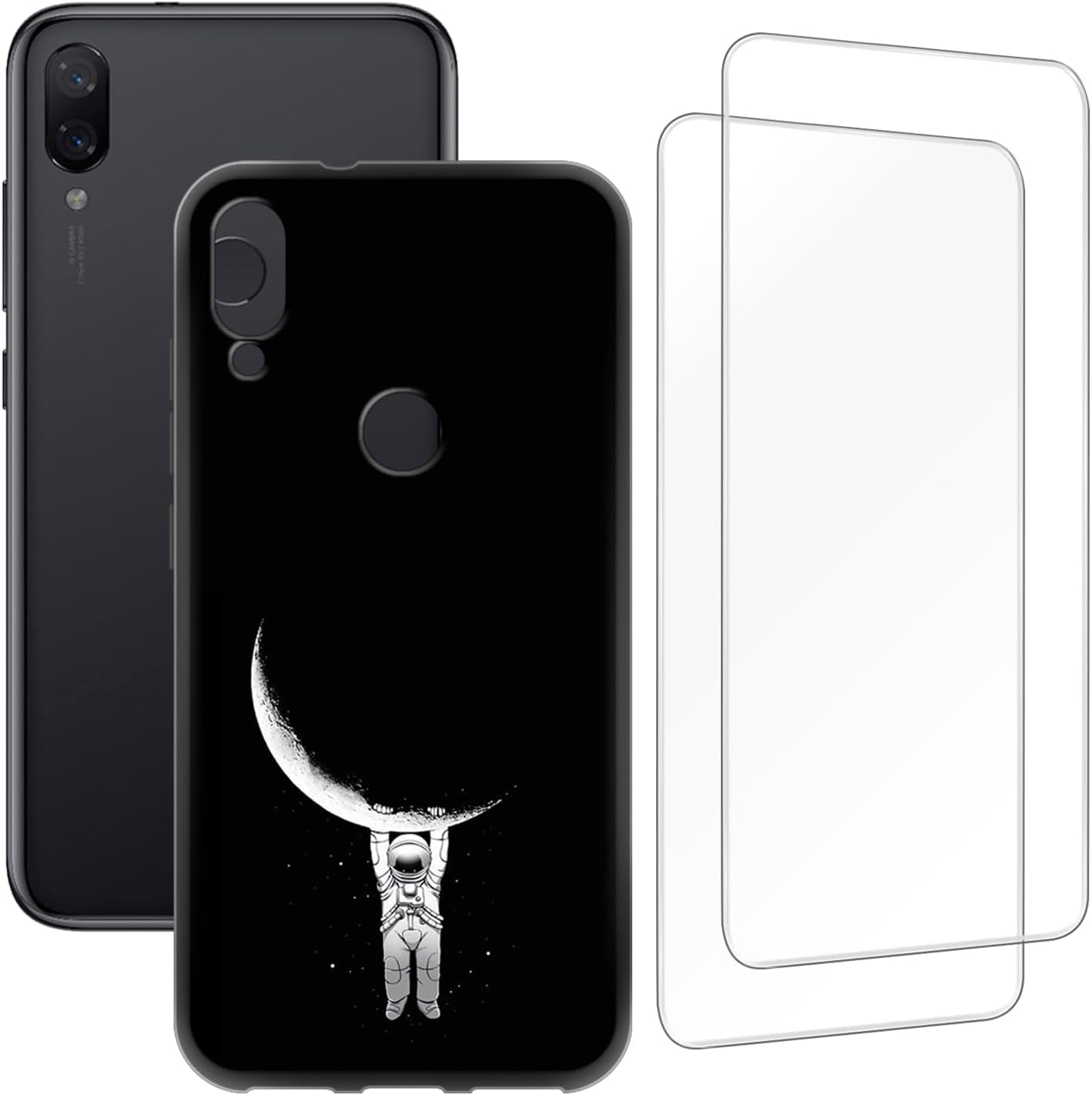 Zuitop Xiaomi Mi Play(5.84 Inch) Design Case with 2 Pack Tempered Glass Screen Protector,For Xiaomi Mi Play Slim Soft Silica Gel TPU Protective Cover.  Zuitop Astronaut  