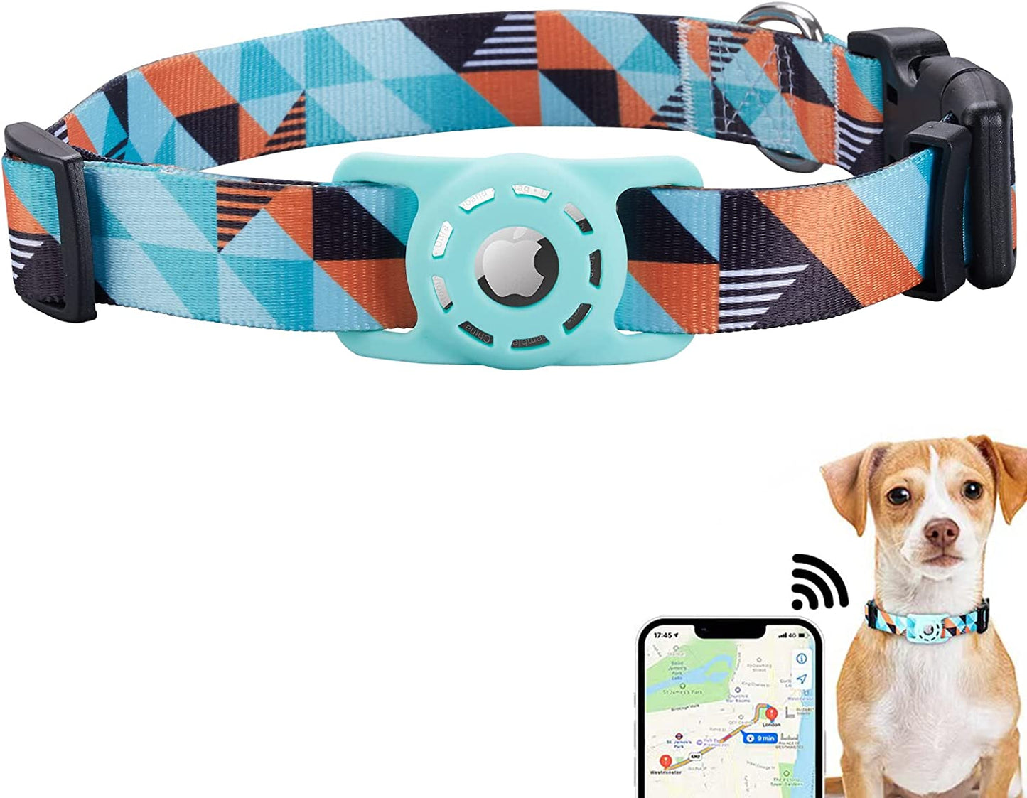 KONITY Reflective Airtag Dog Collar, Compatible with Apple Airtag, Nylon Pet Cat Puppy Collar with Silicone Airtag Holder for Small, Medium, Large, and Extra Large Dogs  Konity Blue Ethnic S: 9.8"-15.7" neck 