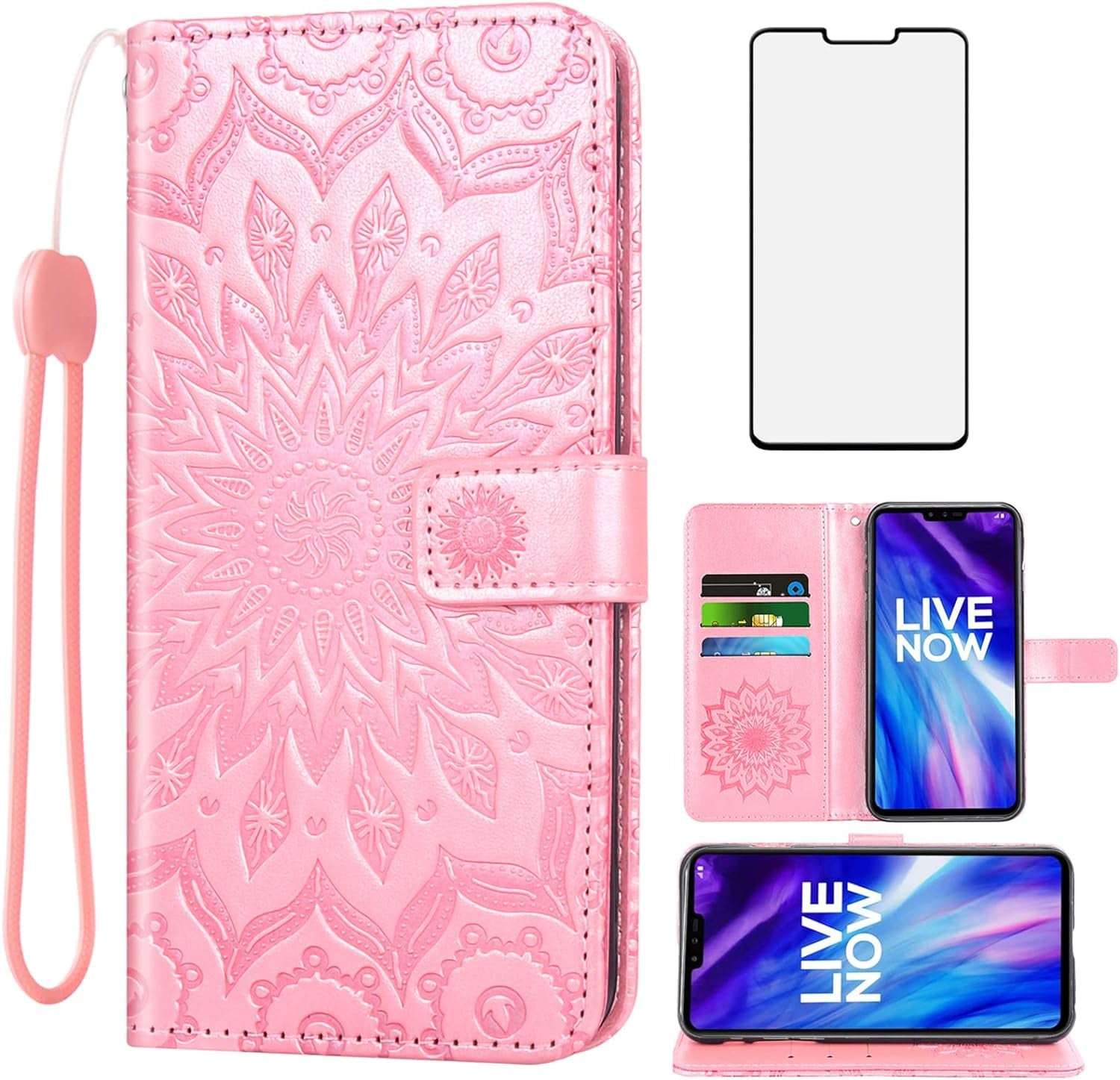 Phone Case for LG V40 Thinq Wallet Cases with Tempered Glass Screen Protector Leather Flip Cover Card Holder Stand Cell Accessories LGV40 Storm V 40 Thin Q V40Thinq LG40 40V 40Thinq Women Rose Gold  Asuwish   