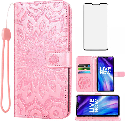 Phone Case for LG V40 Thinq Wallet Cases with Tempered Glass Screen Protector Leather Flip Cover Card Holder Stand Cell Accessories LGV40 Storm V 40 Thin Q V40Thinq LG40 40V 40Thinq Women Rose Gold  Asuwish   