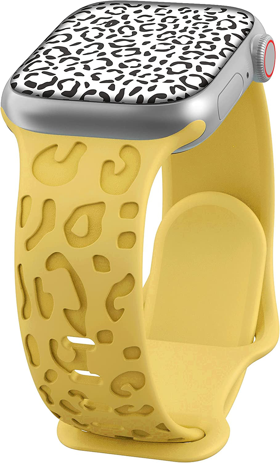 Kingofkings Leopard Engraved Band Compatible with Apple Watch Band 38Mm 41Mm 40Mm 44Mm 45Mm 49Mm 42Mm Women Men, Comfortable Cheetah Silicone Sport Bands for Iwatch Series 8 7 6 5 4 3 2 1 SE Ultra  KingofKings Yellow 42mm/44mm/45mm/49mm 