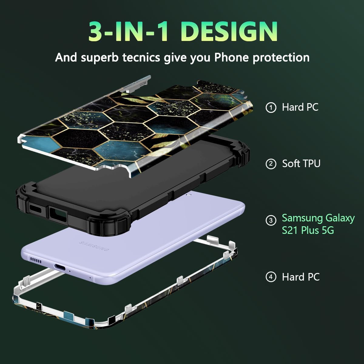 Rancase for Galaxy S21 plus 5G Case,Three Layer Heavy Duty Shockproof Protection Hard Plastic Bumper +Soft Silicone Rubber Protective Case for Samsung Galaxy S21 plus 5G 6.7 Inch,Black  Rancase   