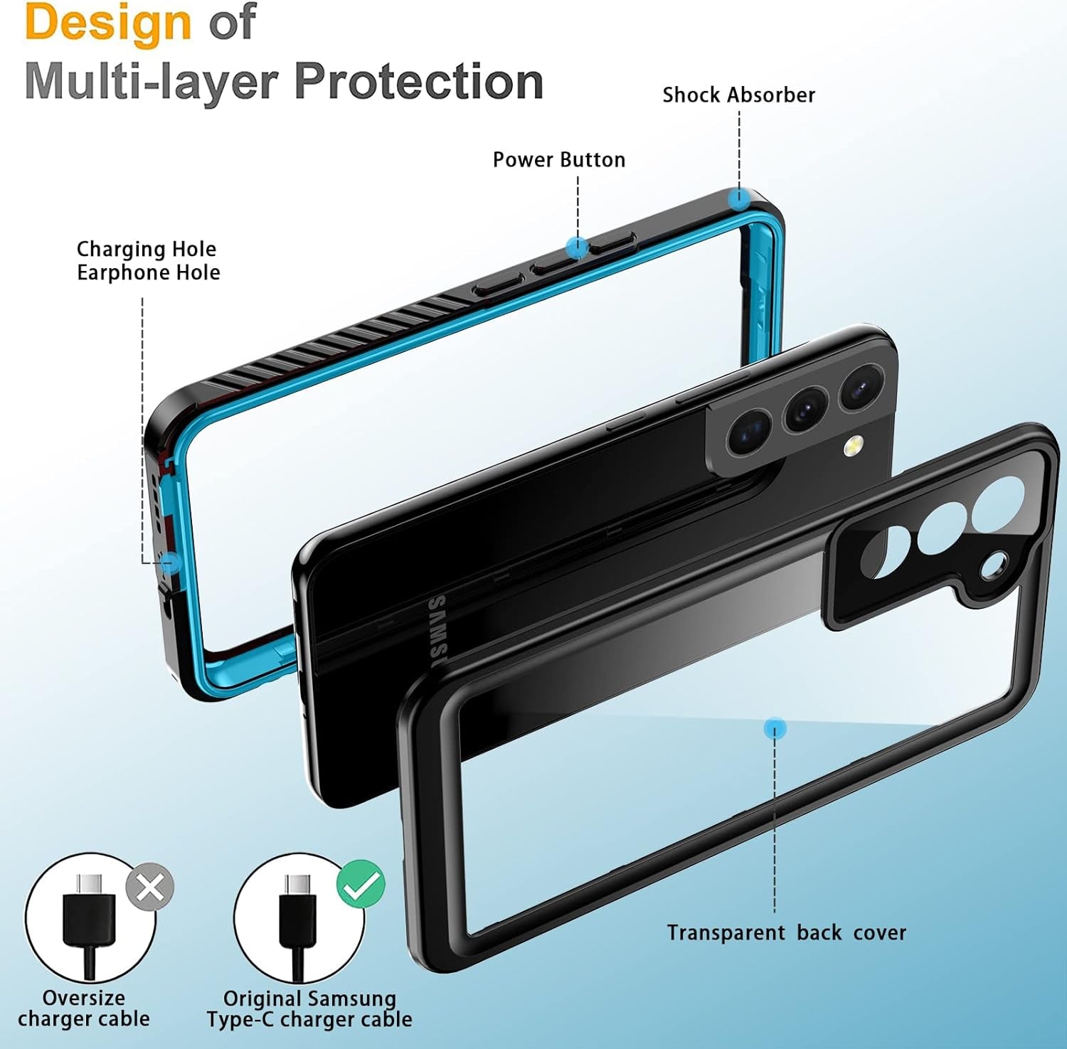 ANTSHARE for Samsung Galaxy S22 5G Case Waterproof Shockproof,Samsung S22 Case with Screen Protector,Full Body Heavy Duty Protective Case for S22 Blue/Clear  ANTSHARE   