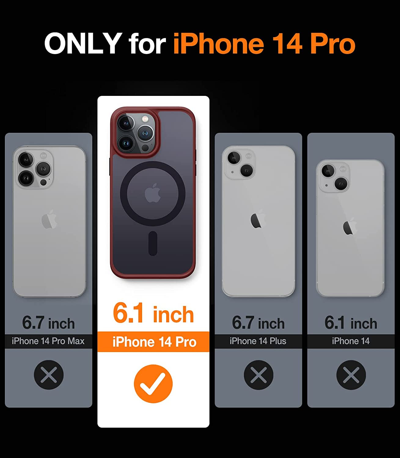 TORRAS Magnetic Designed for Iphone 14 Pro Case, Military Grade Drop Tested, Compatible with Magsafe, Slim Protective Matte Silicone for Iphone 14 Pro Phone Case, 6.1", Translucent Back/Red Edge  TORRAS   