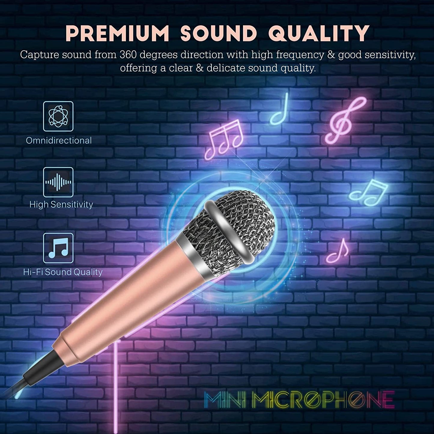 Mini Microphone, Wootrip Karaoke Tiny Microphone for Voice Recording Interview, Portable Small Singing Mic 3.5Mm Plug with Stand Suitable for Android Phone,Iphone,Ipad, Laptop (Rose Gold)  Wootrip   