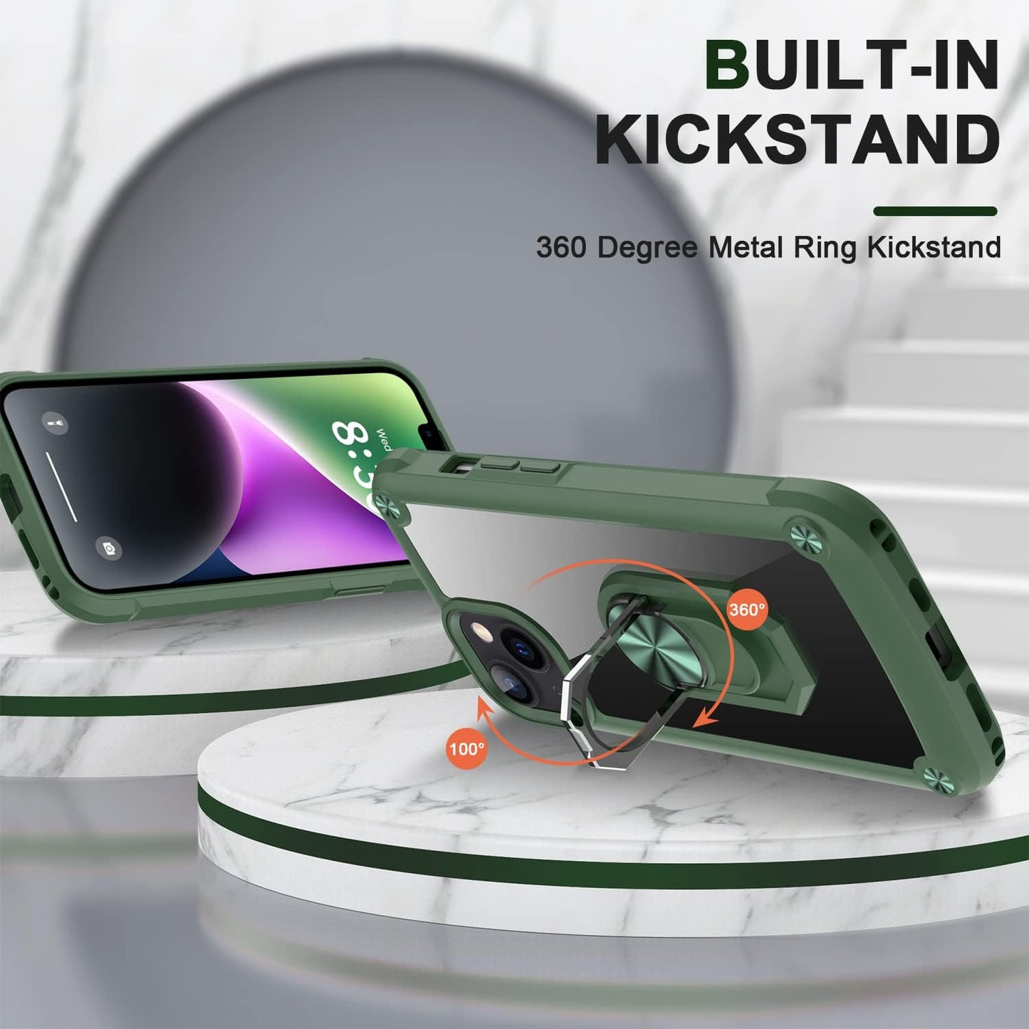 AUPAI Iphone 14 plus Case with Screen Protector,Iphone 14 plus Cover Crystal Clear Anti-Yellow Heavy Duty Acrylic Protective Phone Case with Magnetic Kickstand for Apple Iphone 14 Plus,Green  AUPAI   