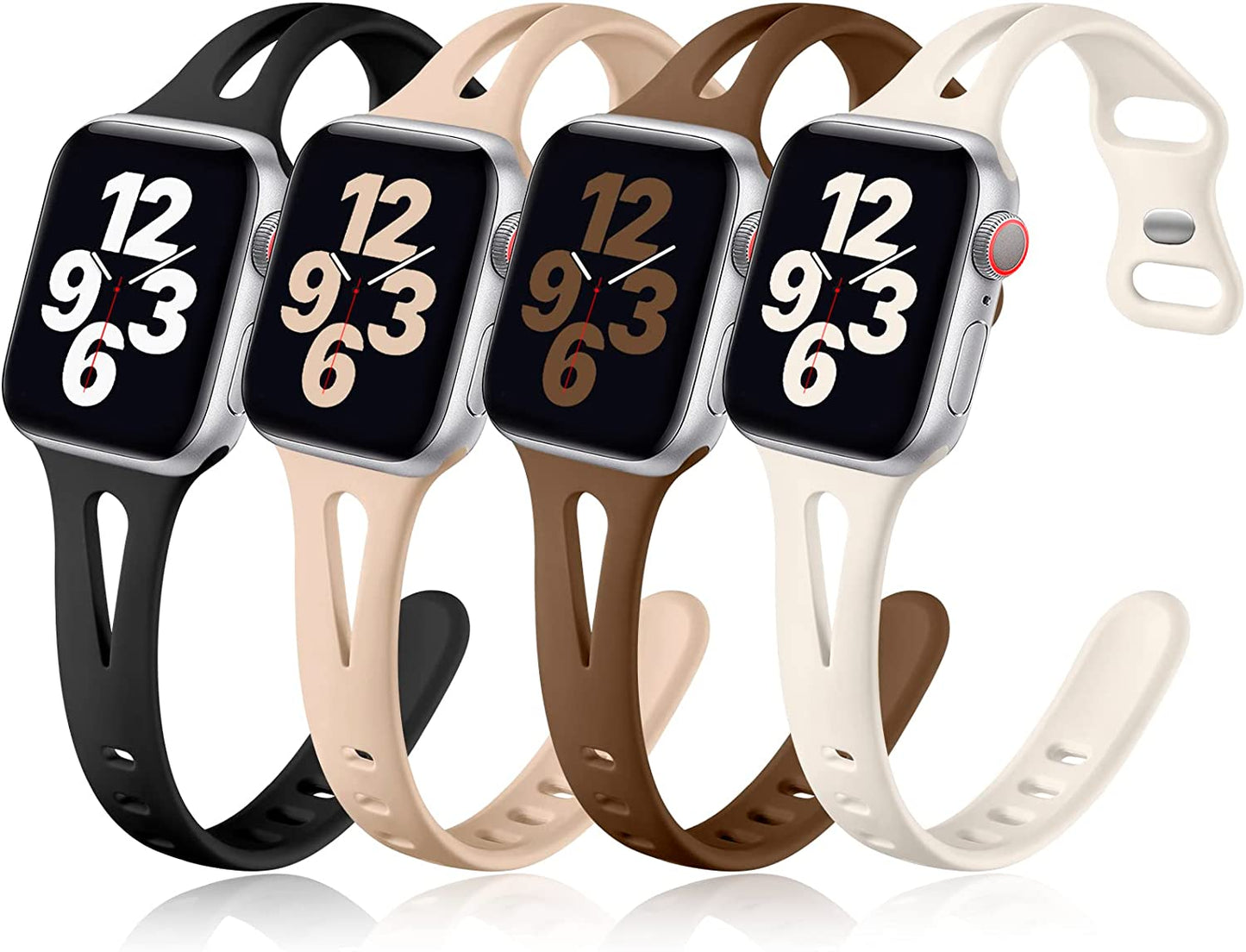 Getino Compatible with Apple Watch Band 40Mm 38Mm 41Mm Iwatch Series 8 7 6 5 4 3 2 1 SE for Women Men, Stylish Durable Silicone Slim Sport Watch Bands, 4 Pack, Cyan/Lake Blue/Starlight/Grayish Purple  Getino Black/Dark Brown/Starlight/Milk Tea 42mm/44mm/45mm/49mm 