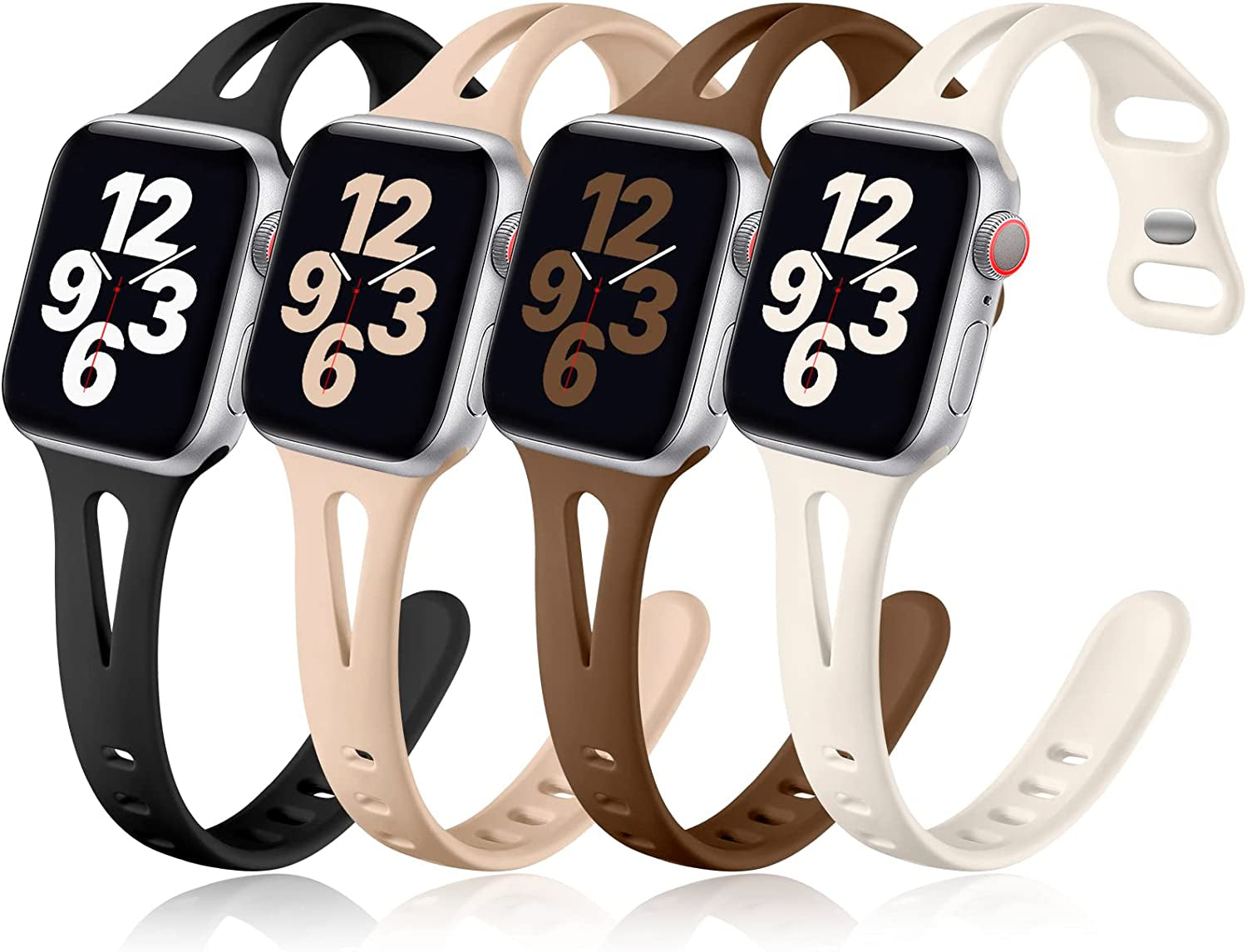 Getino Compatible with Apple Watch Band 40Mm 38Mm 41Mm Iwatch Series 8 7 6 5 4 3 2 1 SE for Women Men, Stylish Durable Silicone Slim Sport Watch Bands, 4 Pack, Cyan/Lake Blue/Starlight/Grayish Purple  Getino Black/Dark Brown/Starlight/Milk Tea 42mm/44mm/45mm/49mm 