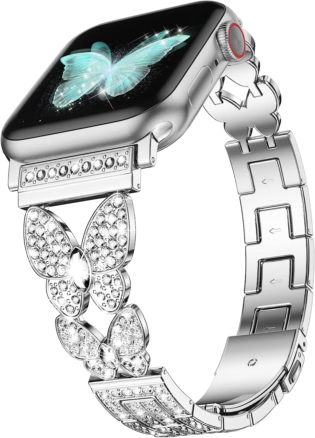 Dgege Bling Band Compatible for Apple Watch Bands 38Mm 40Mm 41Mm Women, Cute Butterfly Fashion Sparkle Bracelet Slim Jewelry Metal Strap for Iwatch Series 8 7 6 5 4 3 2 1 SE Ultra  DGege Silver 42/44/45/49mm 