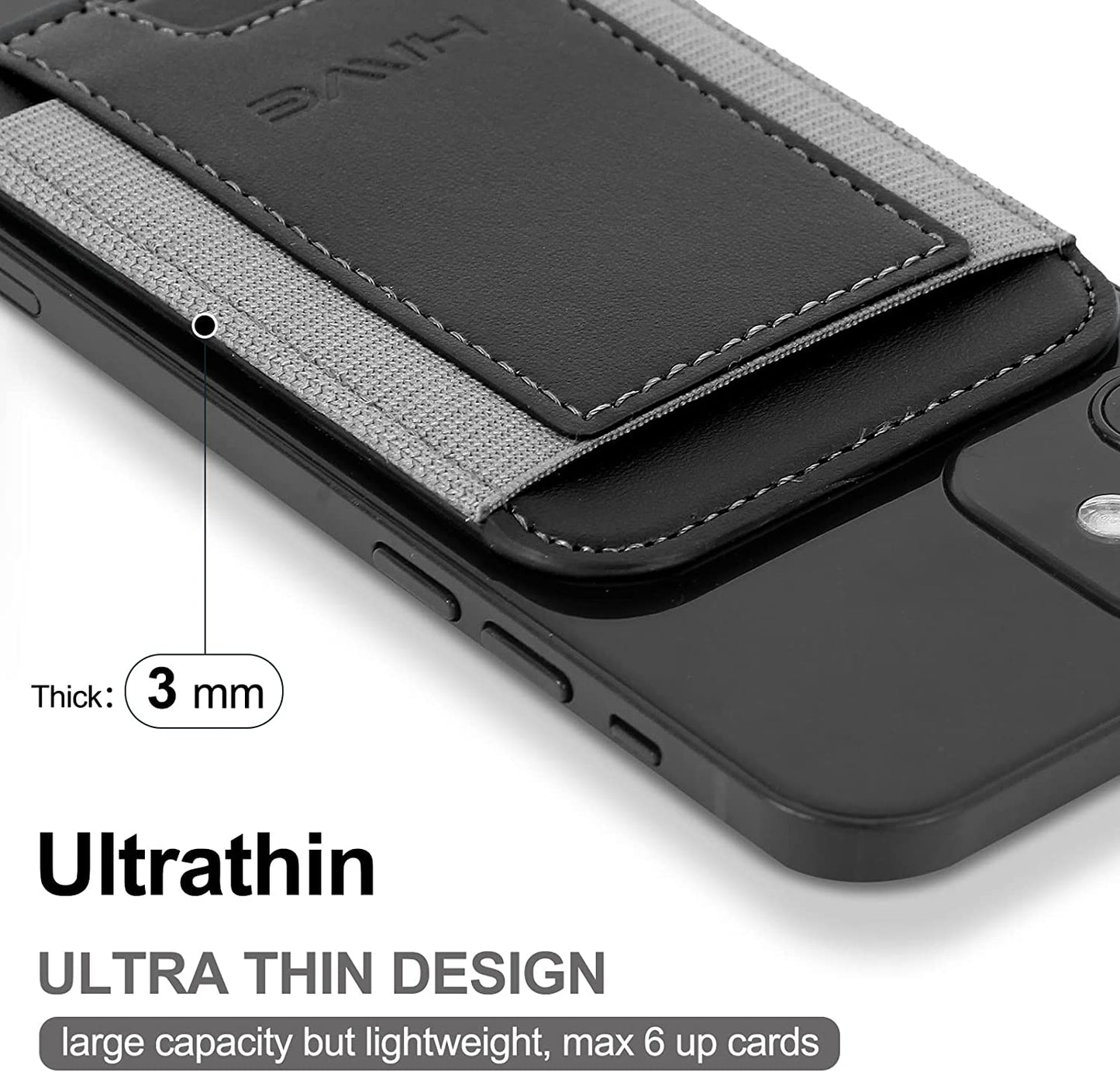 Magnetic Card Wallet Holder for Apple Magsafe, Magnetic Card Holder Magsafe for Iphone 12 Iphone 13/14 Magsafe Wallet, Mag-Safe Leather Wallet for Back of Iphone 14/13/ 12 Series, Fit 6 Cards, Black  HiWe   