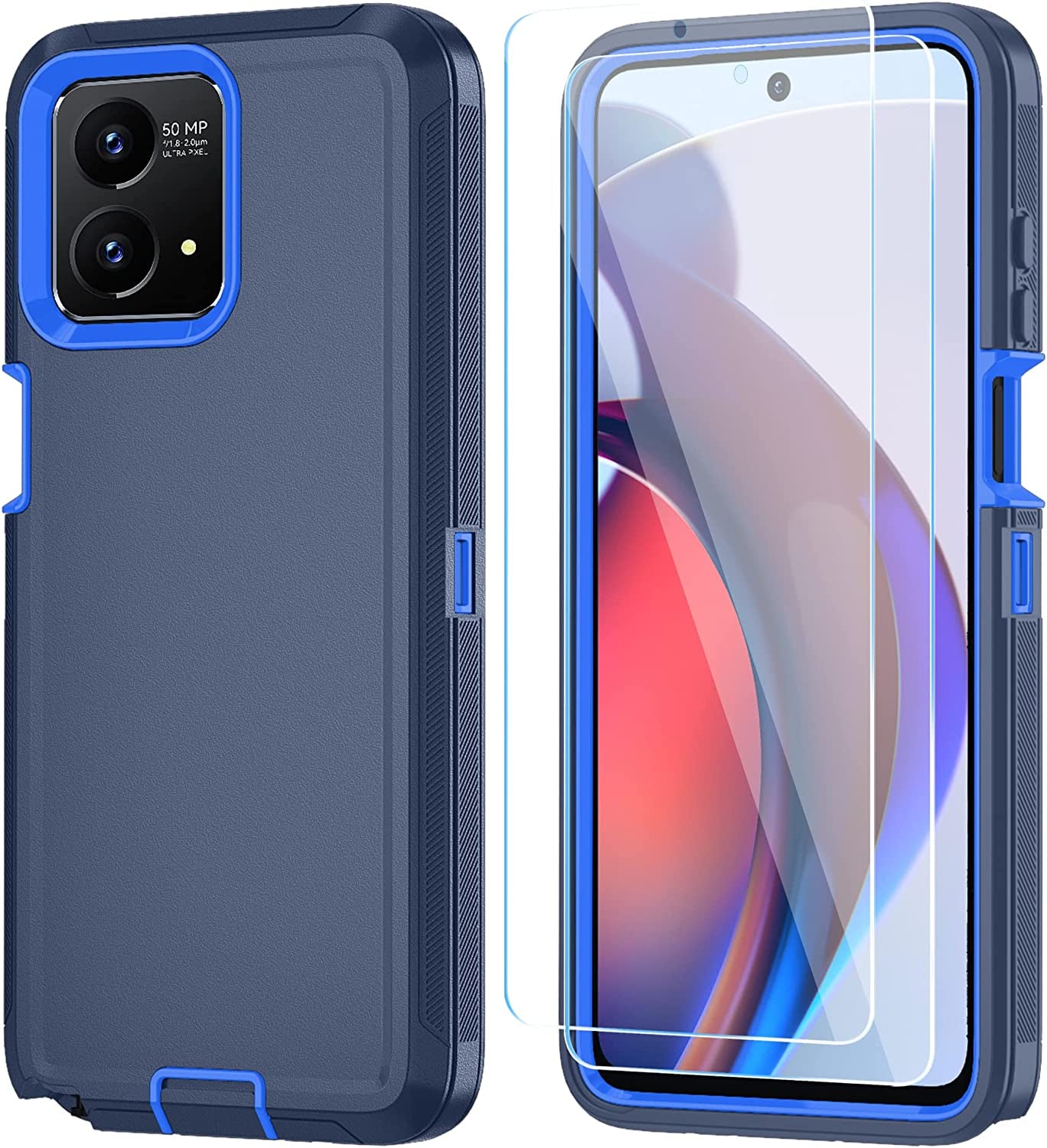 ONOLA for Motorola Moto G Stylus 5G 2023 Case with HD Screen Protector(2 Packs) [Not for Moto G Stylus 5G/4G 2022], Shockproof Dustproof 3 in 1 Durable Case for Moto G Stylus 5G 2023 (Black)  ONOLA Navy Blue  