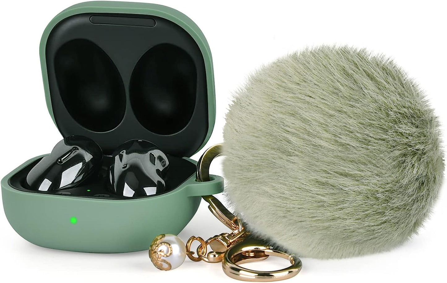 Filoto Case for Samsung Galaxy Buds 2 / Buds Live/Buds Pro/Buds 2 Pro, Cute Silicone Earbuds Protective Case Cover with Pompom Keychain Accessories for Women Girls (Cactus Green  Kerle   