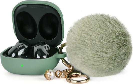 Filoto Case for Samsung Galaxy Buds 2 / Buds Live/Buds Pro/Buds 2 Pro, Cute Silicone Earbuds Protective Case Cover with Pompom Keychain Accessories for Women Girls (Cactus Green  Kerle   