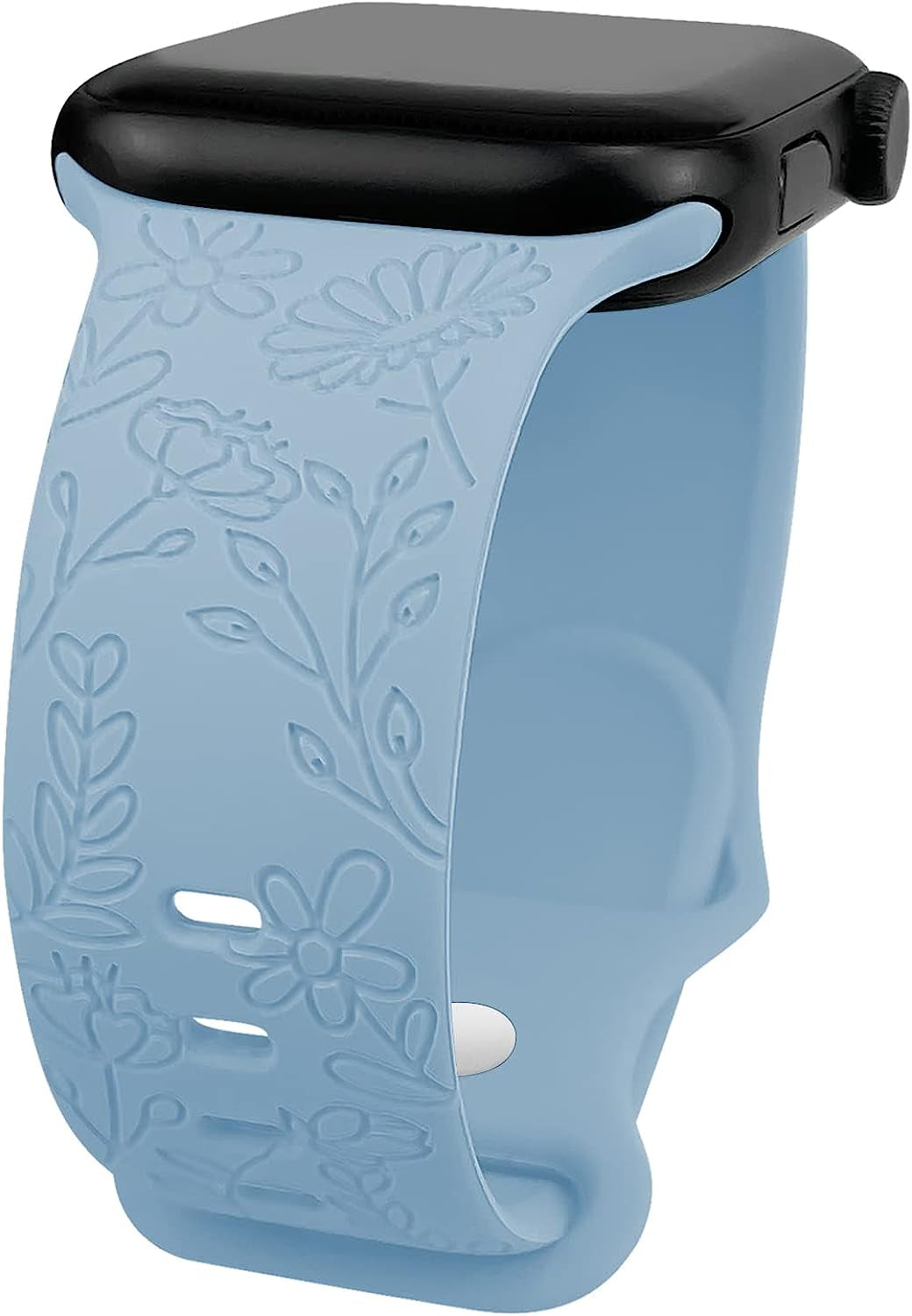 Lyfatz Flower Engraved Bands Compatible with Apple Watch Band 38Mm 40Mm 41Mm 42Mm 44Mm 45Mm 49Mm Women,Floral Laser Soft Silicone Waterproof Sport Band Replacement Wristbands for Iwatch Series 8 7 6 5 4 3 2 1 SE Ultra  Lyfatz Lake Blue 38/40/41mmM/L 