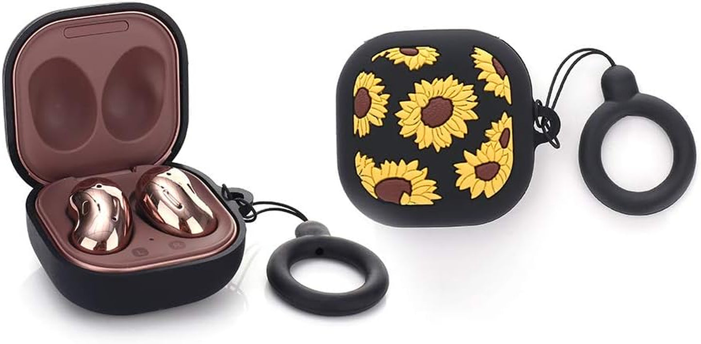 Suublg Silicone Cartoon Earbuds Case Protective Cover with Keychain Fit Designed for Samsung Galaxy Buds2 Pro (2022) /Galaxy Buds 2 (2021) /Galaxy Buds Pro (2021) /Galaxy Buds Live (2020)  Suublg Sunflower  