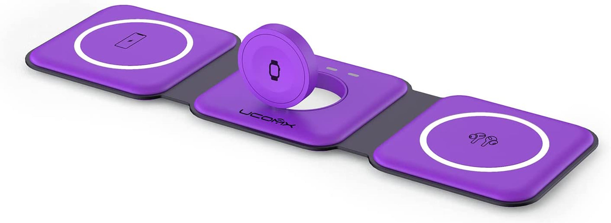 UCOMX Nano 3 in 1 Wireless Charger for Iphone,Magnetic Foldable 3 in 1 Charging Station,Travel Charger for Multple Devices for Iphone 14/13/12 Series,Airpods 3/2/Pro,Iwatch(Adapter Included)  Lilimlss LLC Purple  