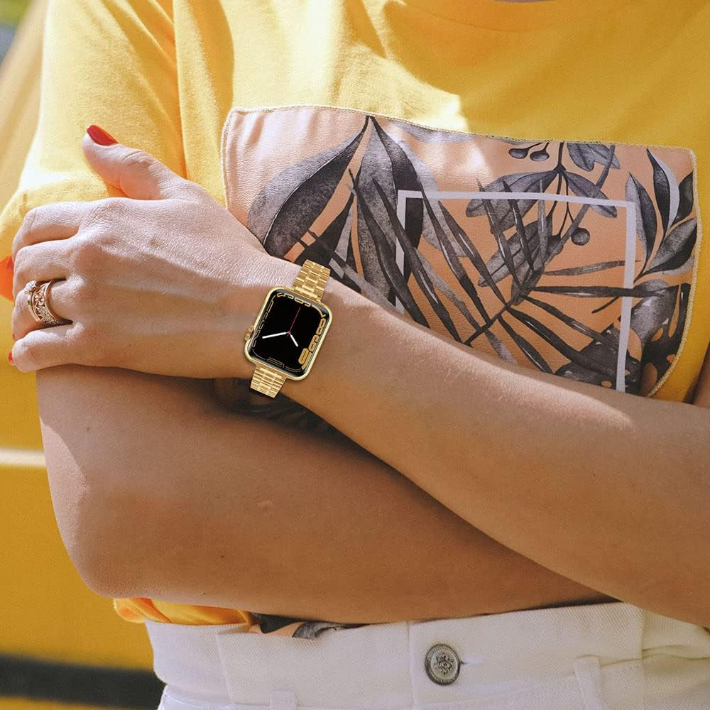 CSJCUBIC Metal Band Compatible with Apple Watch Band 38Mm 40Mm 41Mm 42Mm 44Mm 45Mm for Women, Slim and Thin Stainless Steel Replacement Adjustable Wristband for Iwatch Series 8/7/6/5/4/3/2/1/SE  CSJCUBIC   