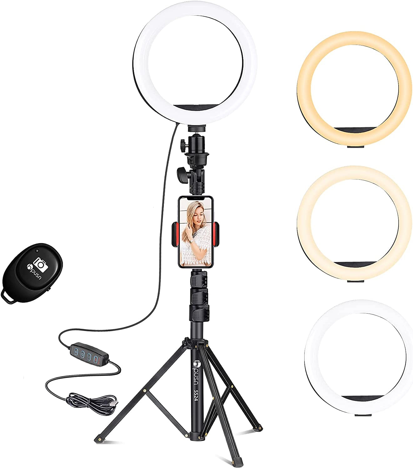 HPUSN Ring Light Tripod:Selfie Ring Light Phone Holder with Dimmable Led Ring Light for Youtube/Live Stream/Makeup/Vlog/Tiktok Compatible with Smartphone  HPUSN   