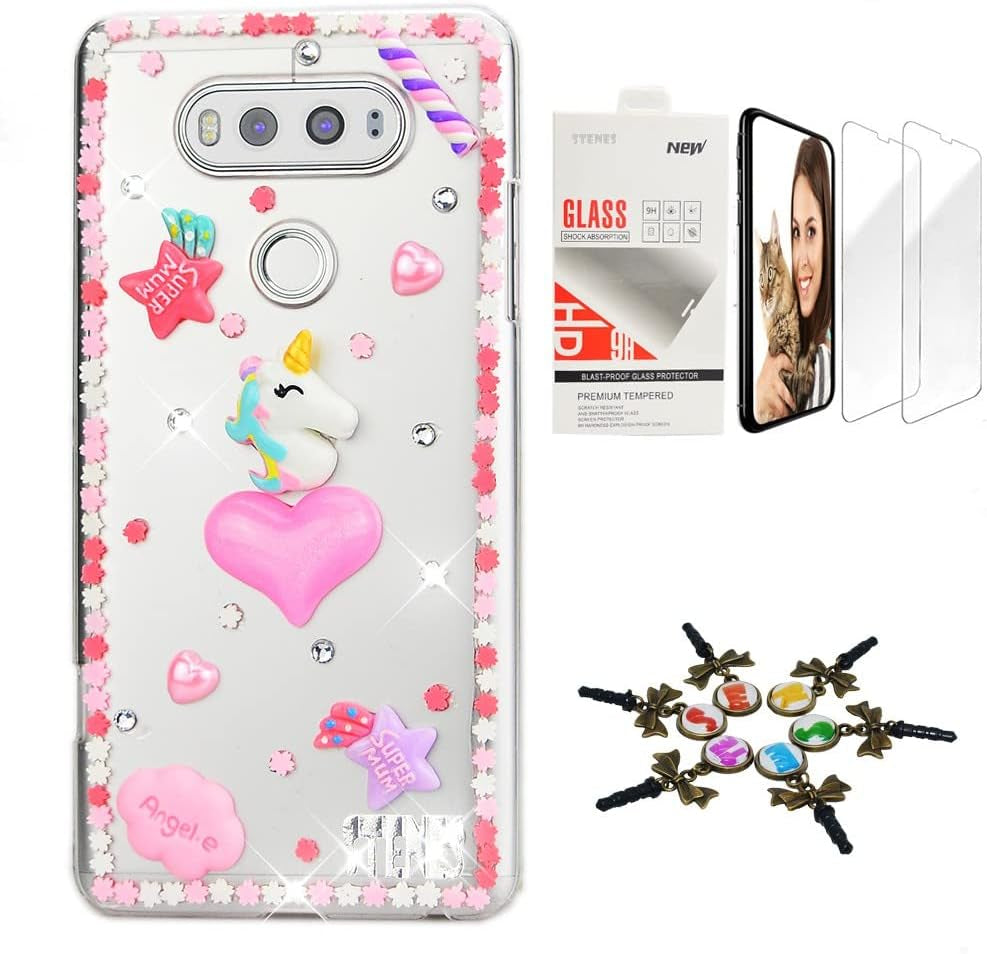 STENES Bling Case Compatible with LG G6 / LG G6 plus - Stylish - 3D Handmade [Sparkle Series] Tropical Fish Mermaiddesign Cover with Screen Protector [2 Pack] - Blue  STENES Unicorn Heart Star / Pink Design For Lg Aristo 