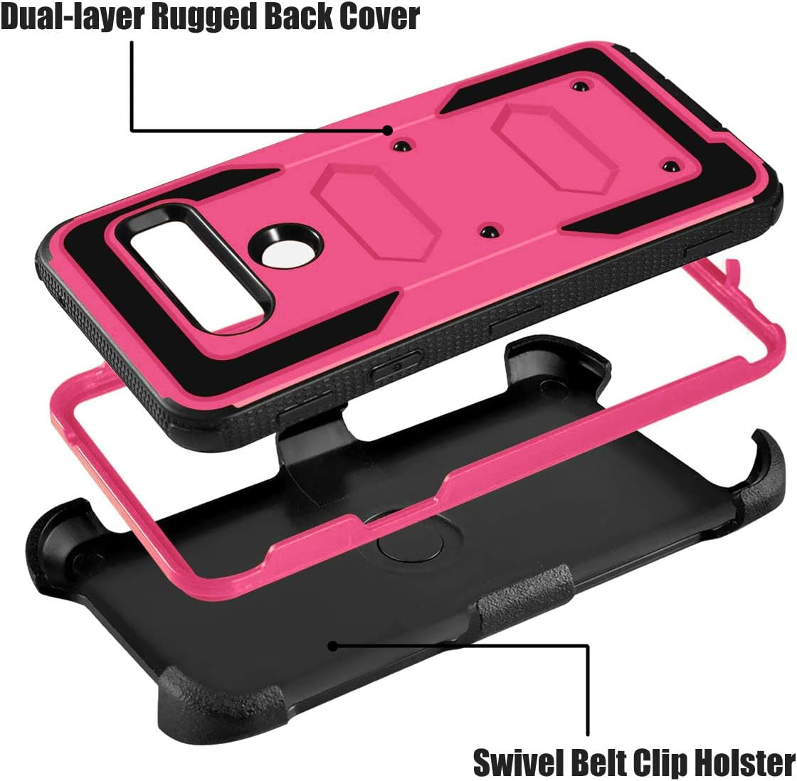 Koojoee Armor Defender Case Compatible with LG V40 Thinq, Heavy Duty Shockproof [Kickstand][Belt Swivel Clip] Full-Body Tough Protection Case Rugged Holster with Free Stylus for LG V40 (Hot Pink)  KooJoee - NeeDeroy Tech   