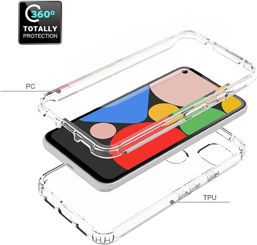 Vavies Compatible with Google Pixel 4A (Not Fit 4A 5G) G025J Case with Tempered Glass Screen Protector, Full Body Shockproof Clear Flexible Protective Cover Cases for Google Pixel 4A (Clear)  Vavies   