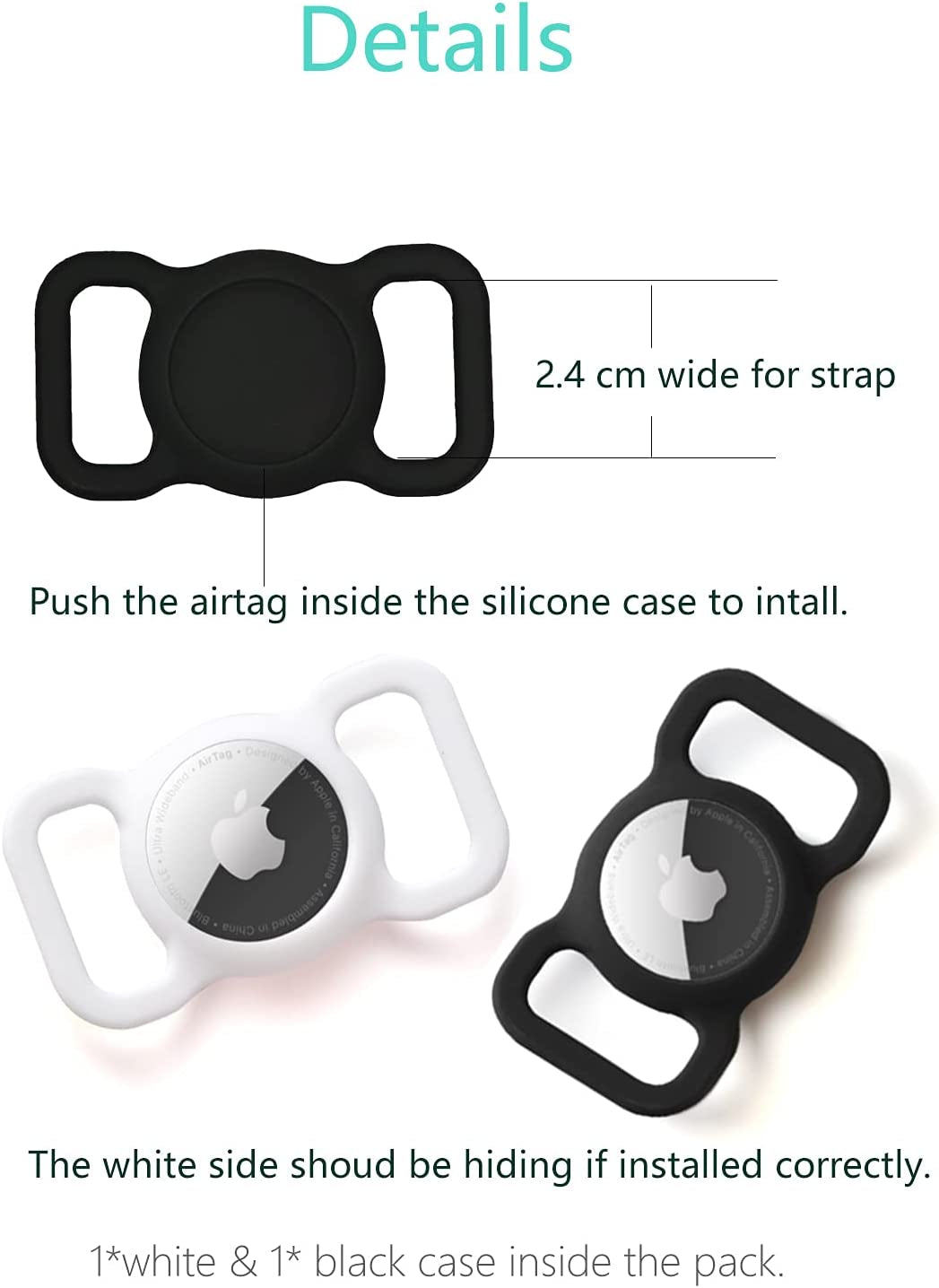 2Pack Silicone Case Compatible with Airtag Dog Collar Holder, Protective Cover for Pet Strap Band, Slide on Clip Sleeve Compatible with Apple Airtag - Black&White  Kuaguozhe US   