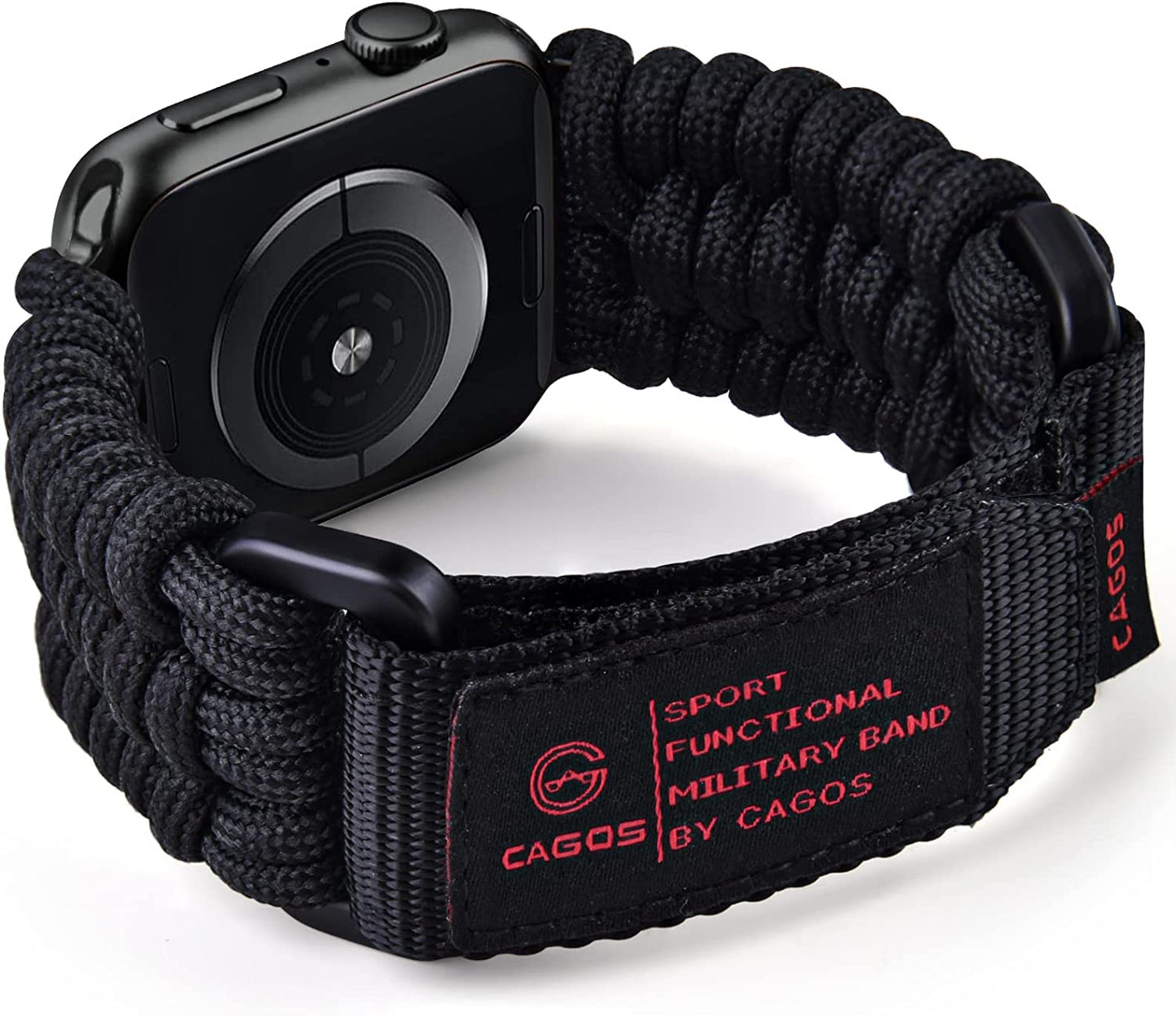 CAGOS Compatible with Apple Watch Band 49Mm 45Mm 44Mm 42Mm, Rugged Survival Paracord Nylon Strap Braided Sport Loop for Iwatch Bands Ultra Series 8 7 6 5 4 3 2 1 SE Men  CAGOS Black 49mm L 