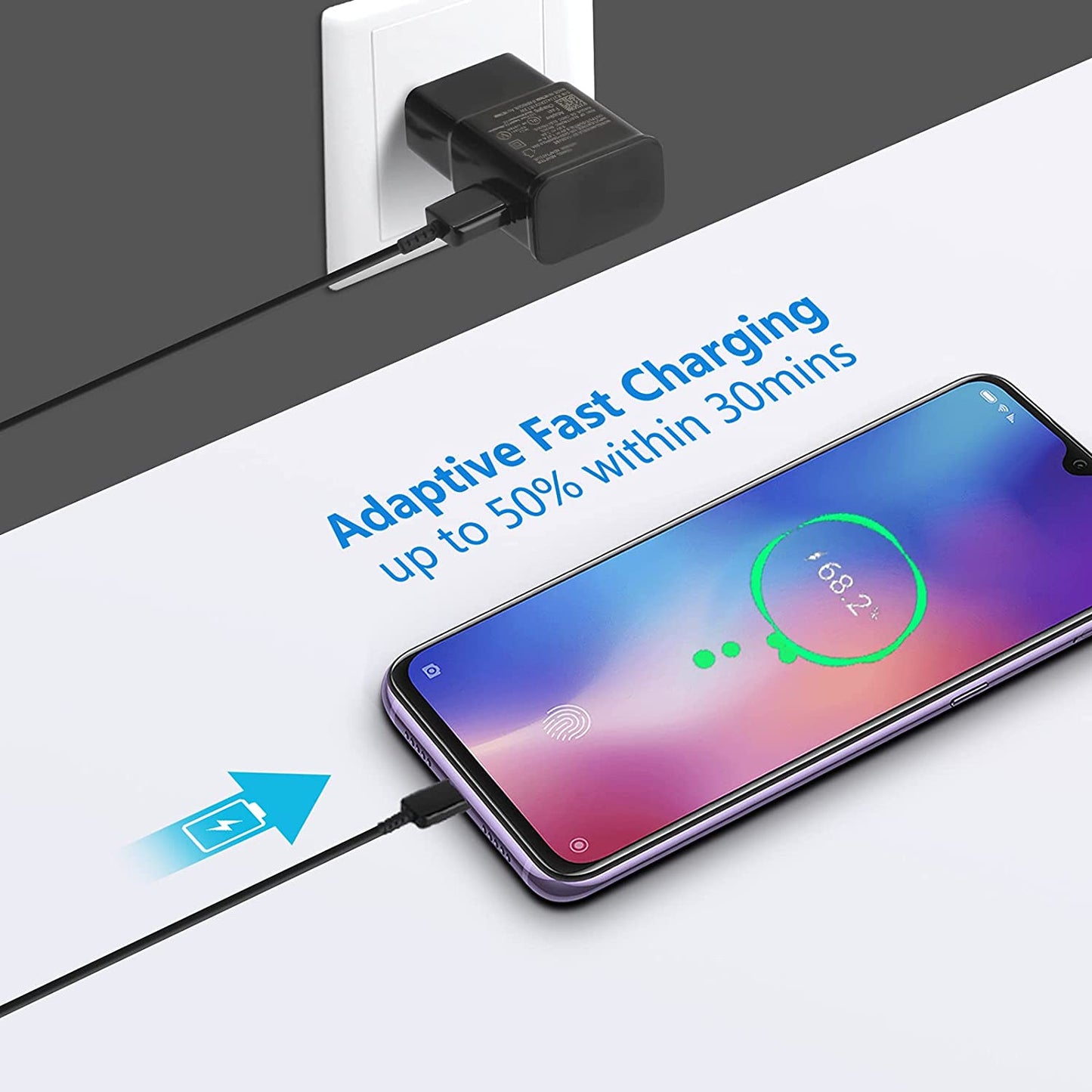 Adaptive Fast Charger Kit Compatible with Samsung Galaxy S7/S7 Edge S6 /S6 Edge/ Note5/4 S4/S3 S2 J7 J7V J5 J3 J3V J2/G3 G4 K20/ Moto E4 E5, USB Wall Charger and 5FT Micro USB Cable (2 Pack, Black)  Shenzhen Siyuanda Ke Ji You Xian Gong Si   