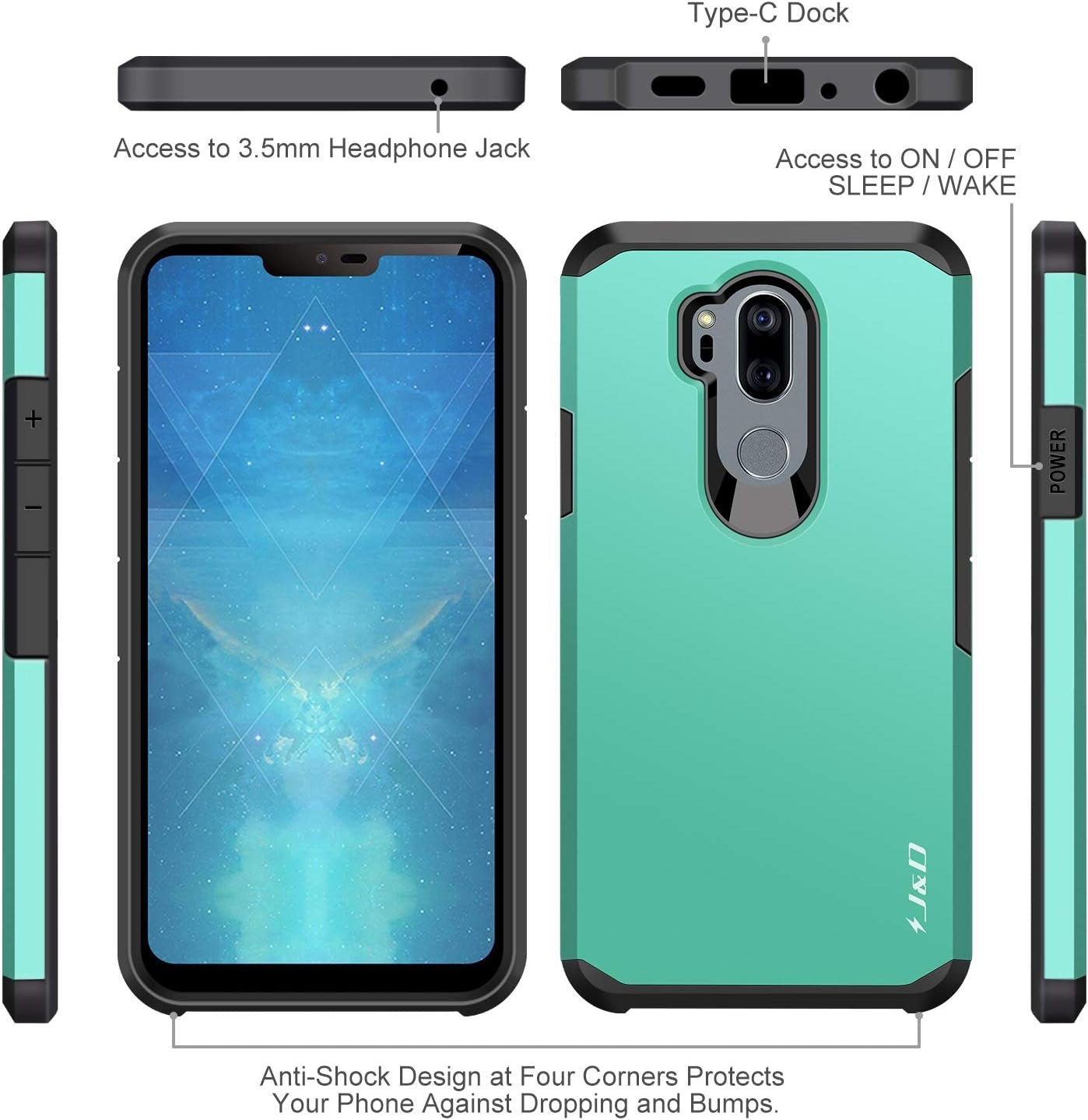 J&D Case Compatible for LG G7 Thinq Case, LG G7 Case, Heavy Duty Dual Layer Hybrid Shock Proof Protective Rugged Bumper Case for LG G7 Thinq, LG G7 Case, Mint  J&D Tech   
