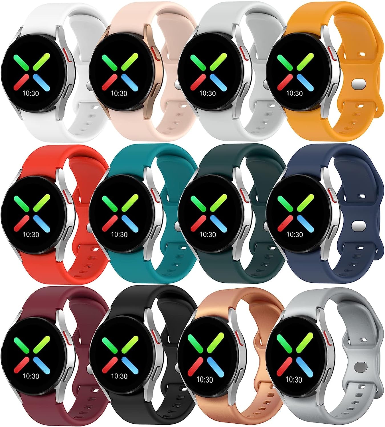 12 Pack Gapless Bands Compatible for Samsung Galaxy Watch 4 / Watch 5 Band 40Mm 44Mm / Galaxy Watch 5 Pro 45Mm/ Classic 4 46Mm 42Mm,Rose Gold Silver Silicone Replacement Wristbands Strap for Women Men  Areziir   