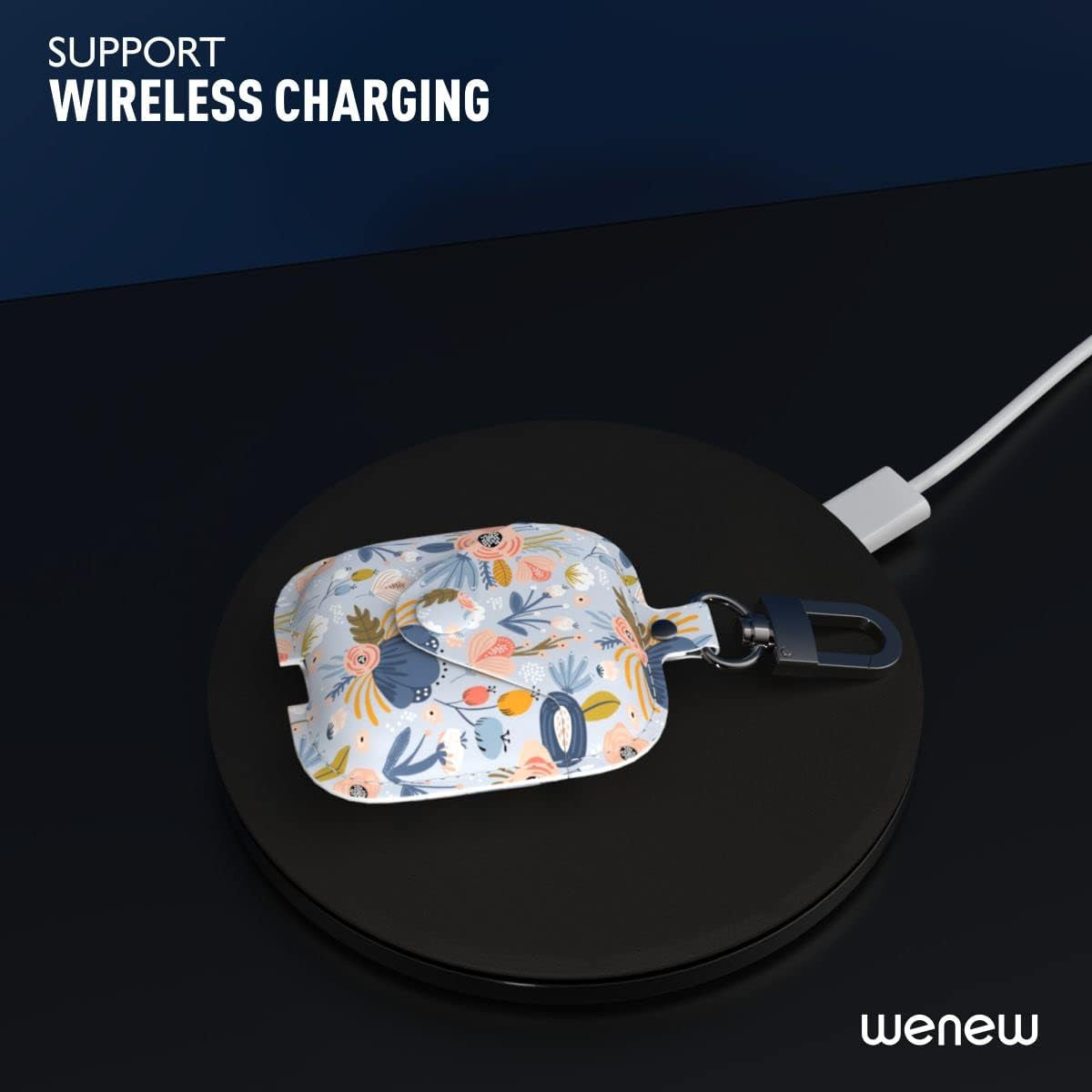 Wenew Leather Case for Airpods 1 & 2, Airpods 2 Case with Snap Closure Airpods Leathe Case for Women with Clip (Blue)  wenew   