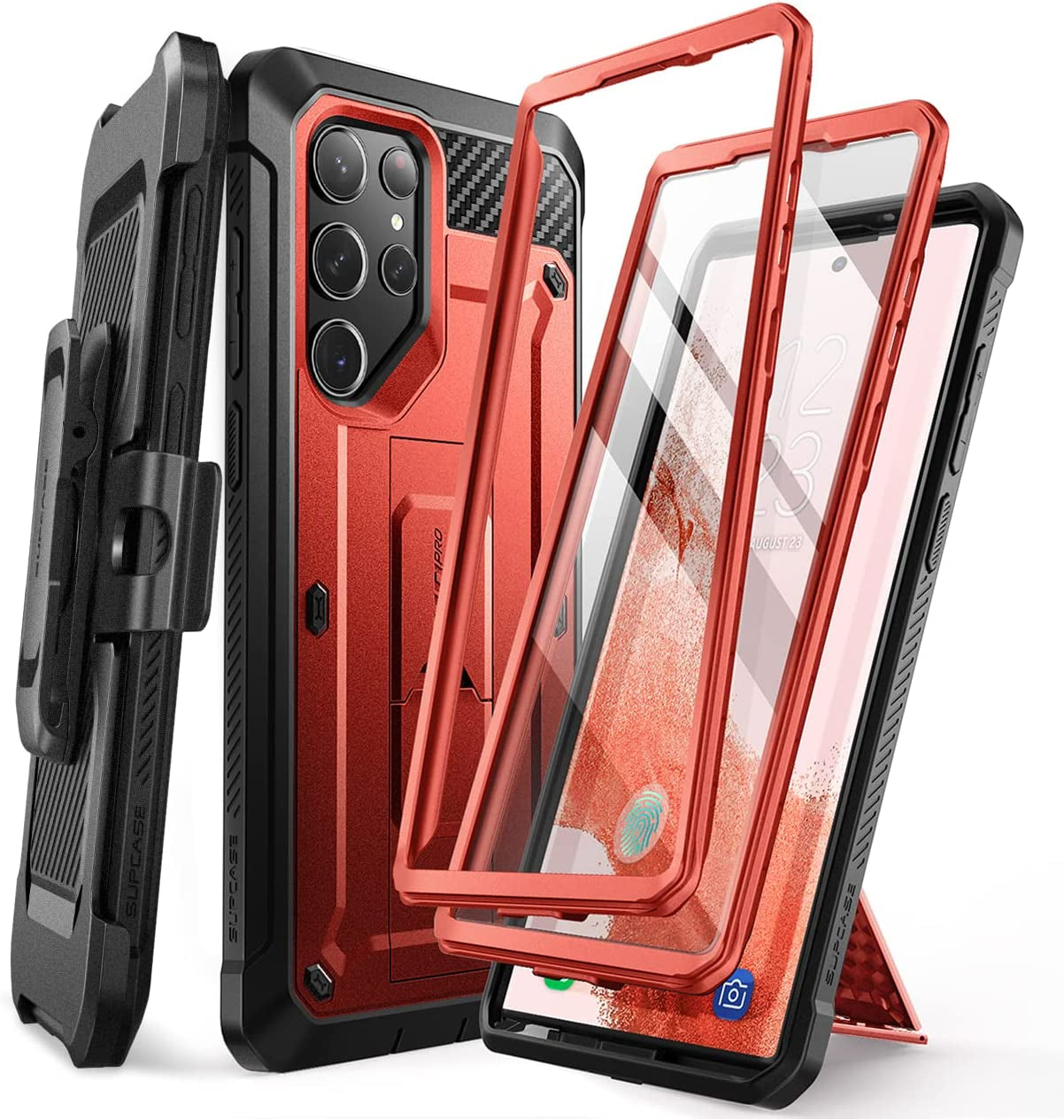 SUPCASE Unicorn Beetle Pro Case for Samsung Galaxy S23 Ultra 5G (2023), [Extra Front Frame] Full-Body Dual Layer Rugged Belt-Clip & Kickstand Case with Built-In Screen Protector (Frostblue)  SUPCASE Ruddy  